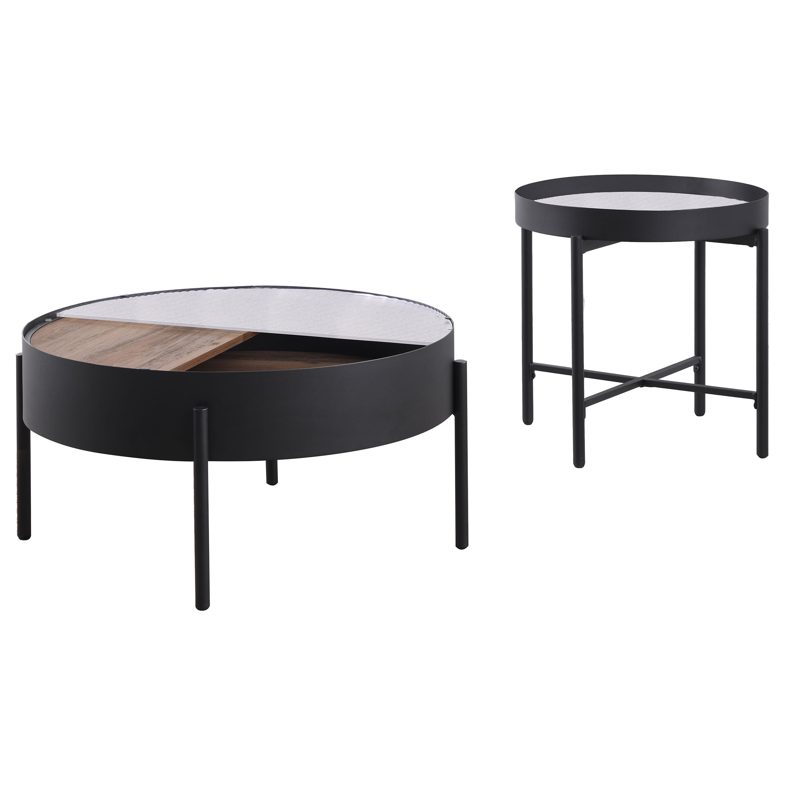 Ozella Round Coffee and End Table Set Sandy Black