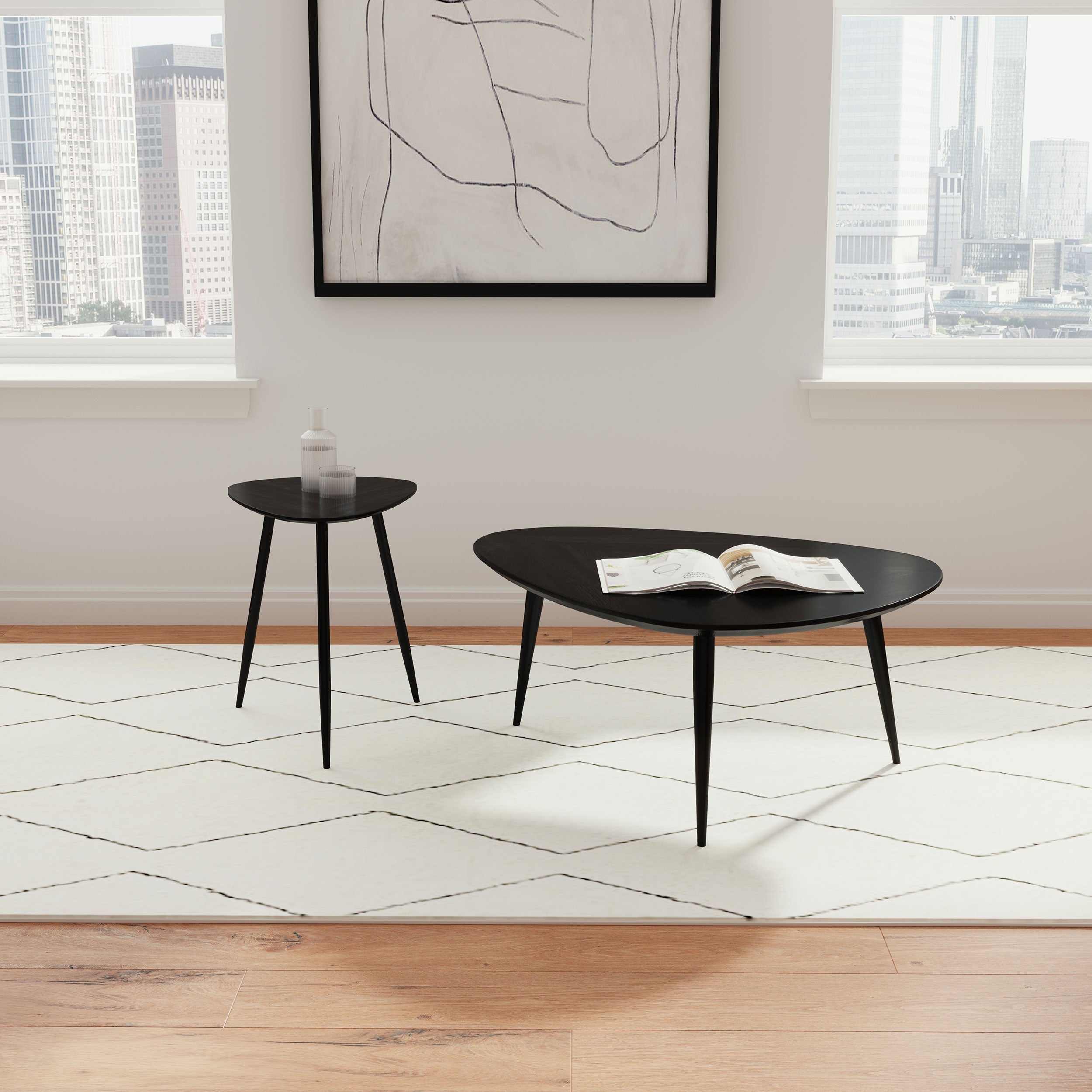 Odessa Triangular Coffee and End Table Set Black