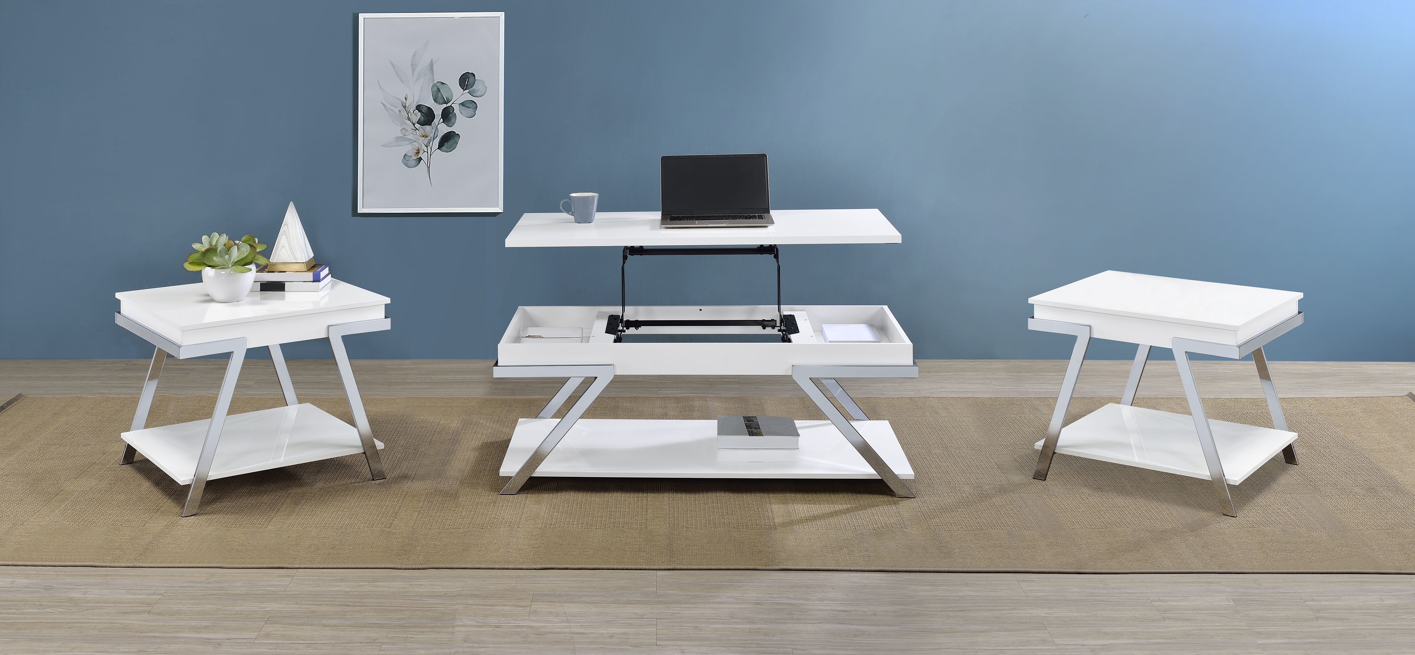 Marcia Coffee and End Table Set White High Gloss