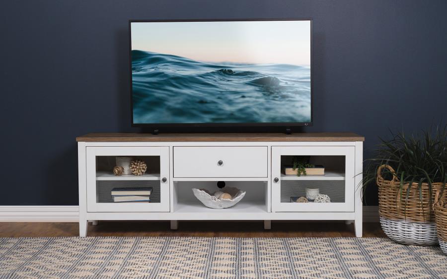 Hollis 2-door Wood 67-inch TV Stand with Drawer Brown and White