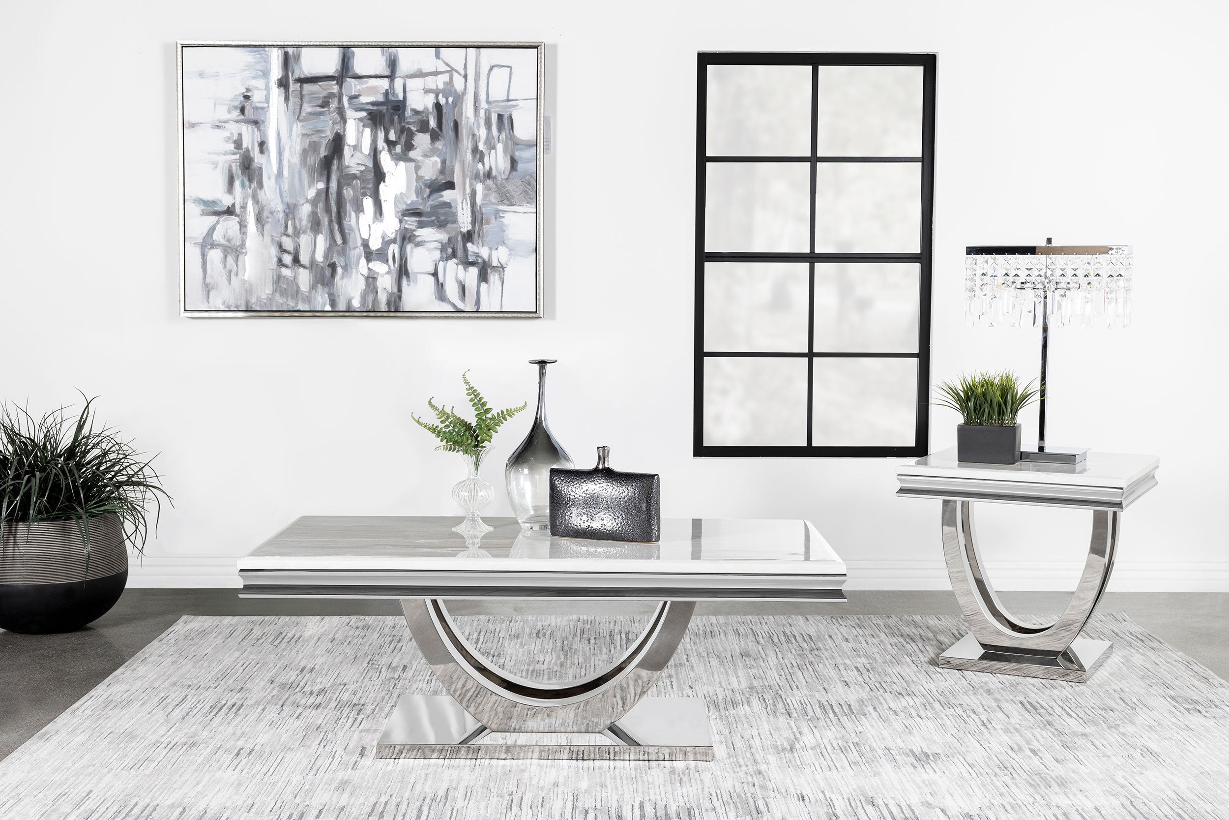 Kerwin Rectangular Coffee and End Table Set Chrome