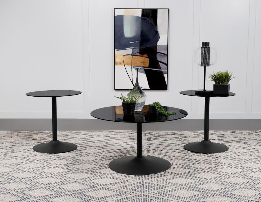 Ganso Round Glass Top Coffee and End Table Set
