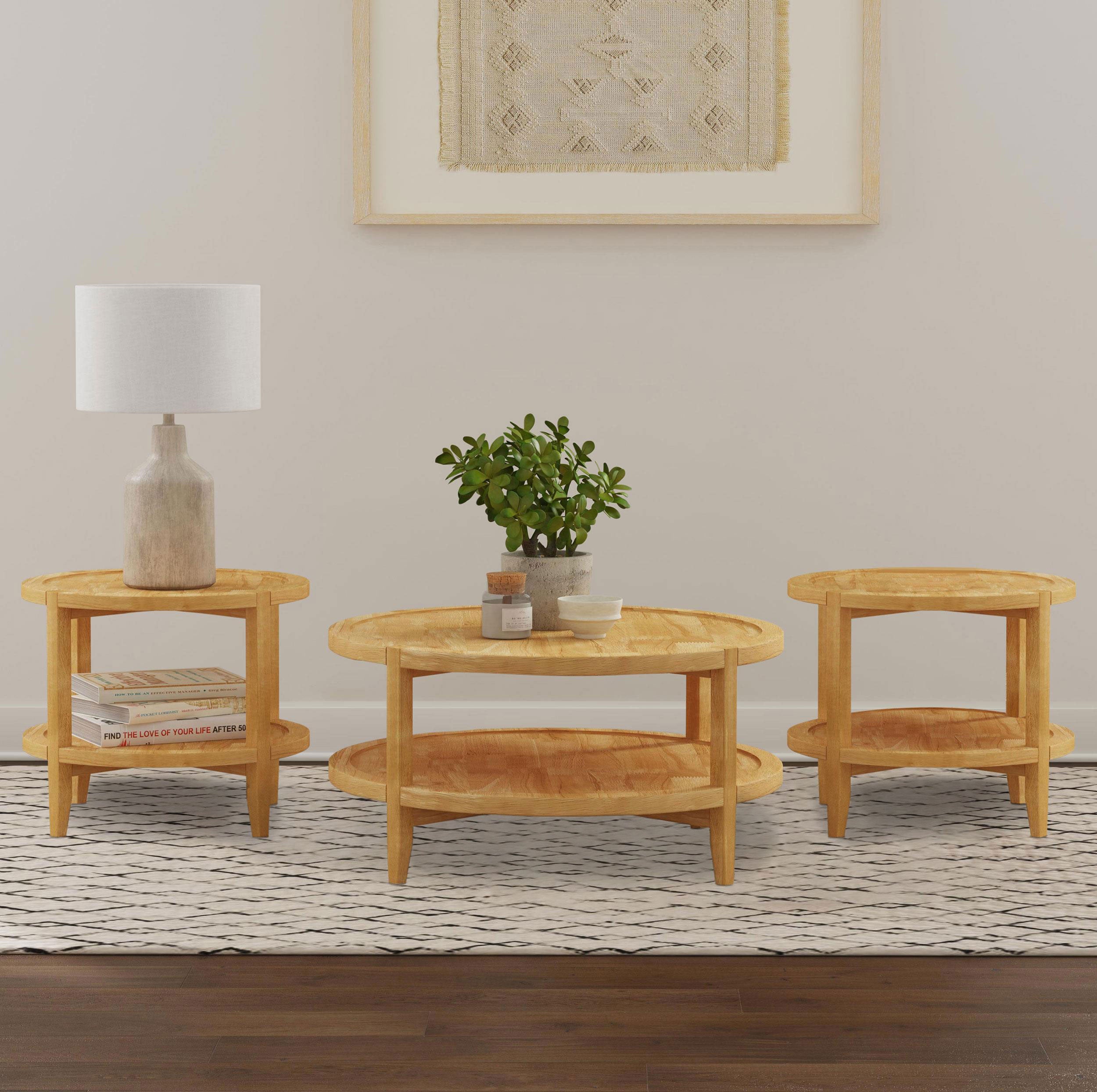 Camillo Round Coffee and End Table Set Maple