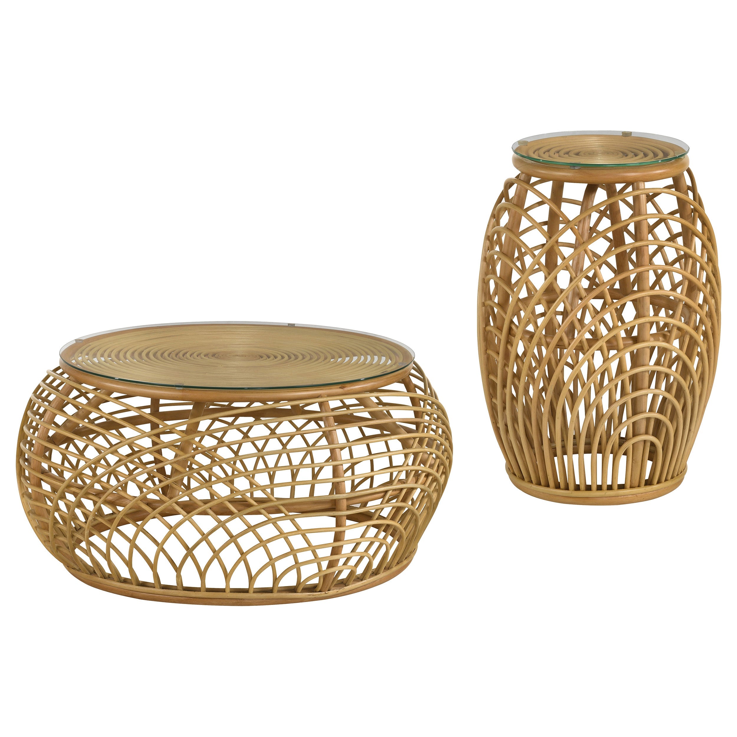 Dahlia Round Rattan Coffee and End Table Set Natural
