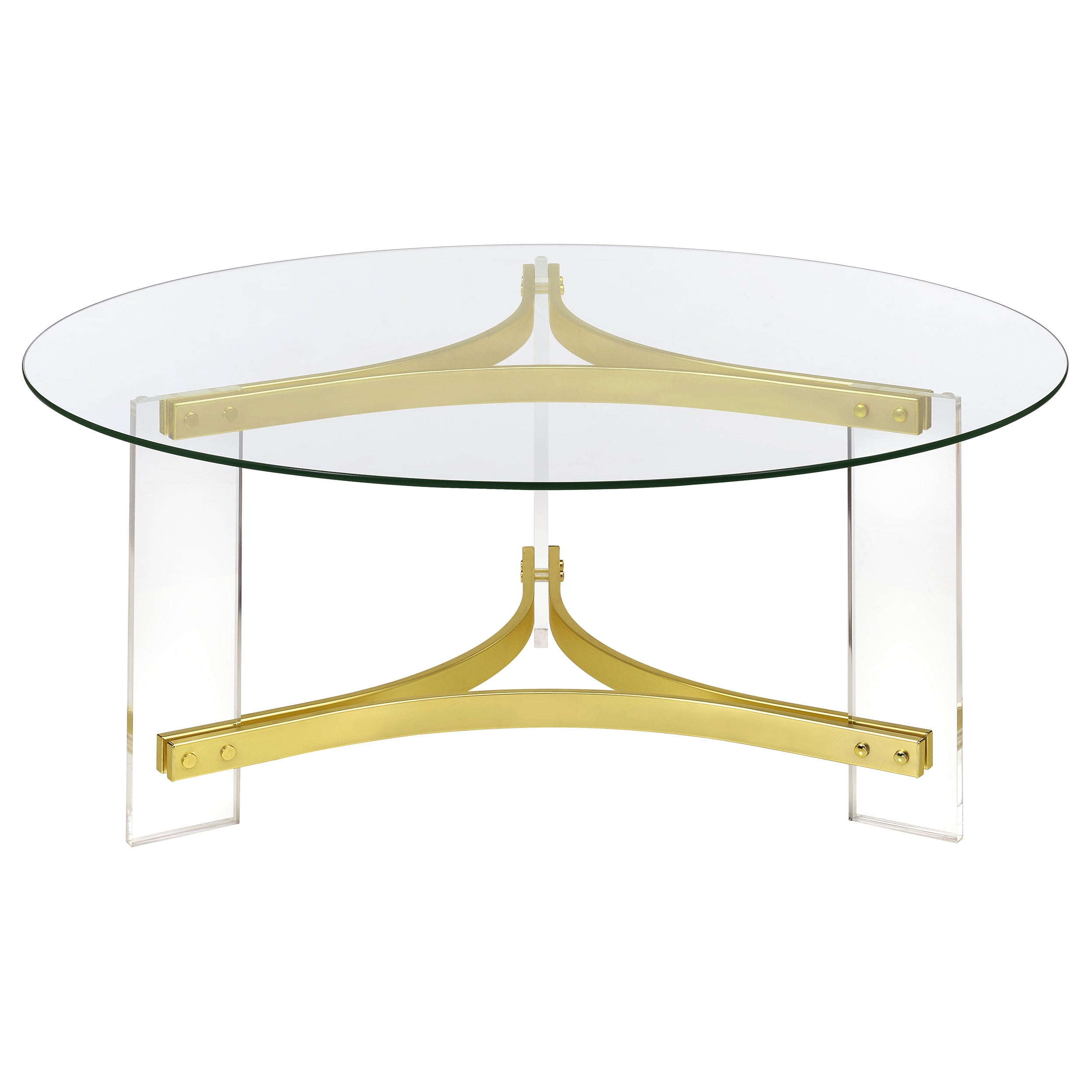 Janessa Round Glass Top Acrylic Leg Coffee Table Matte Brass