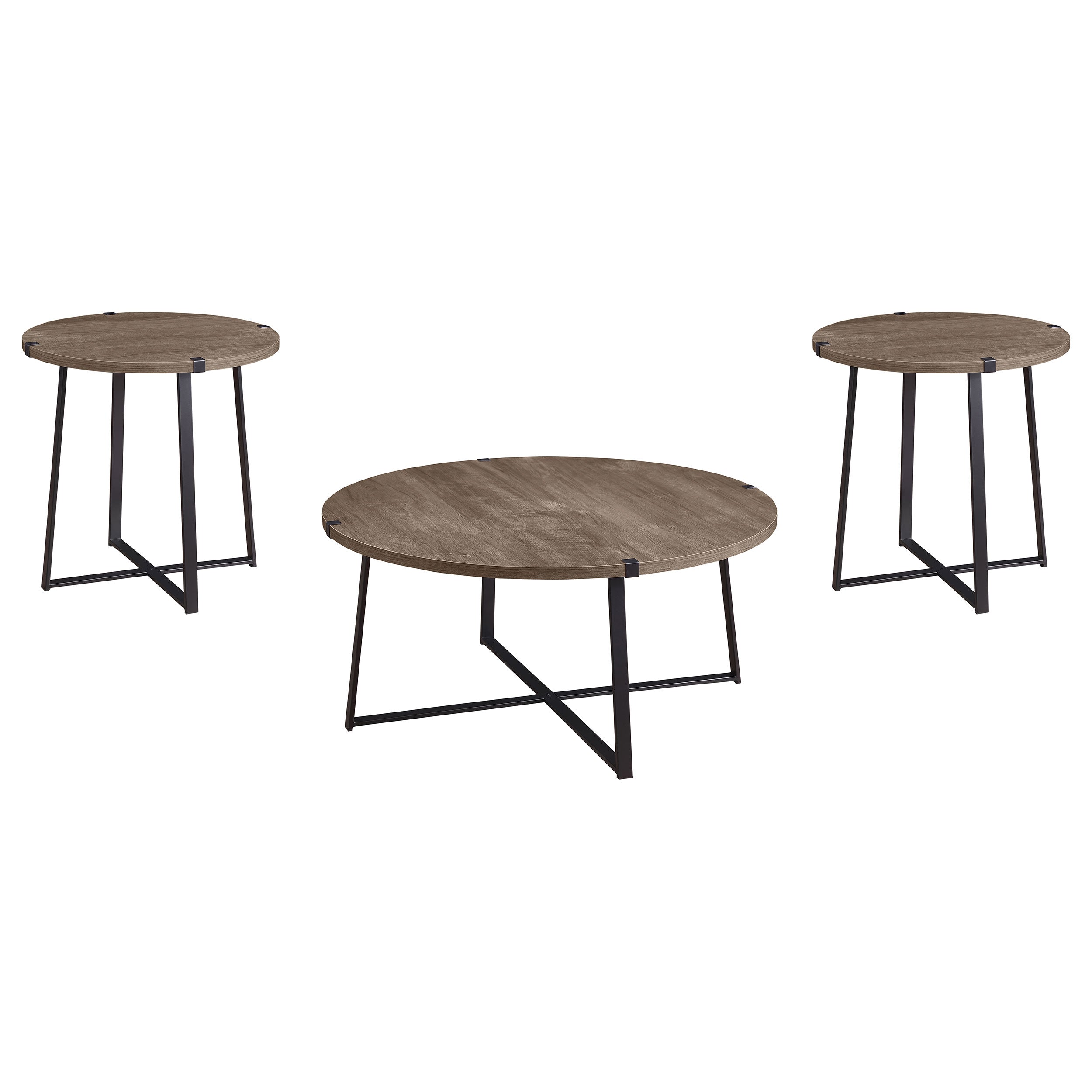 Marcus Round Coffee and End Table Set Light Brown