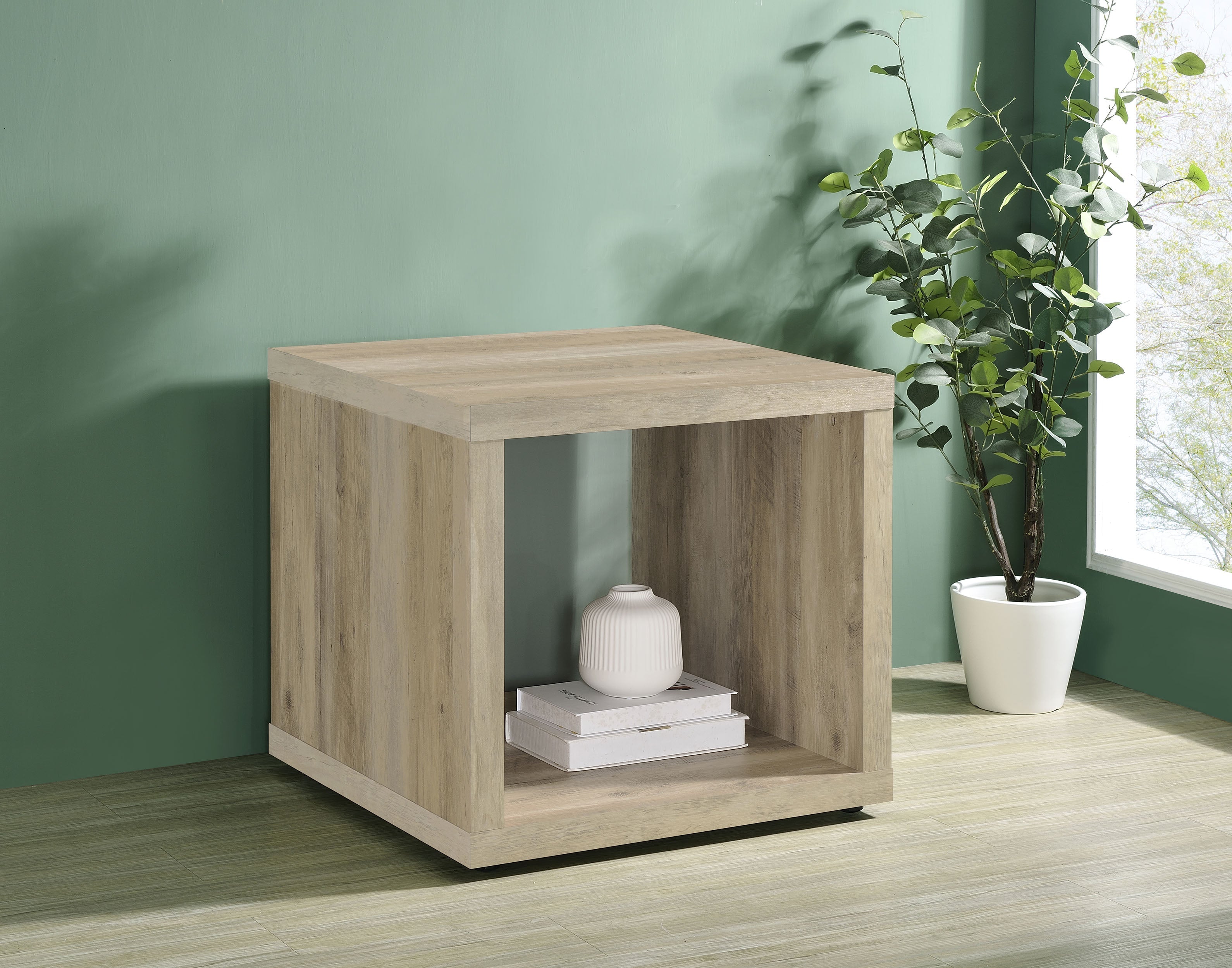 Frisco Square Engineered Wood Side End Table Dark Pine