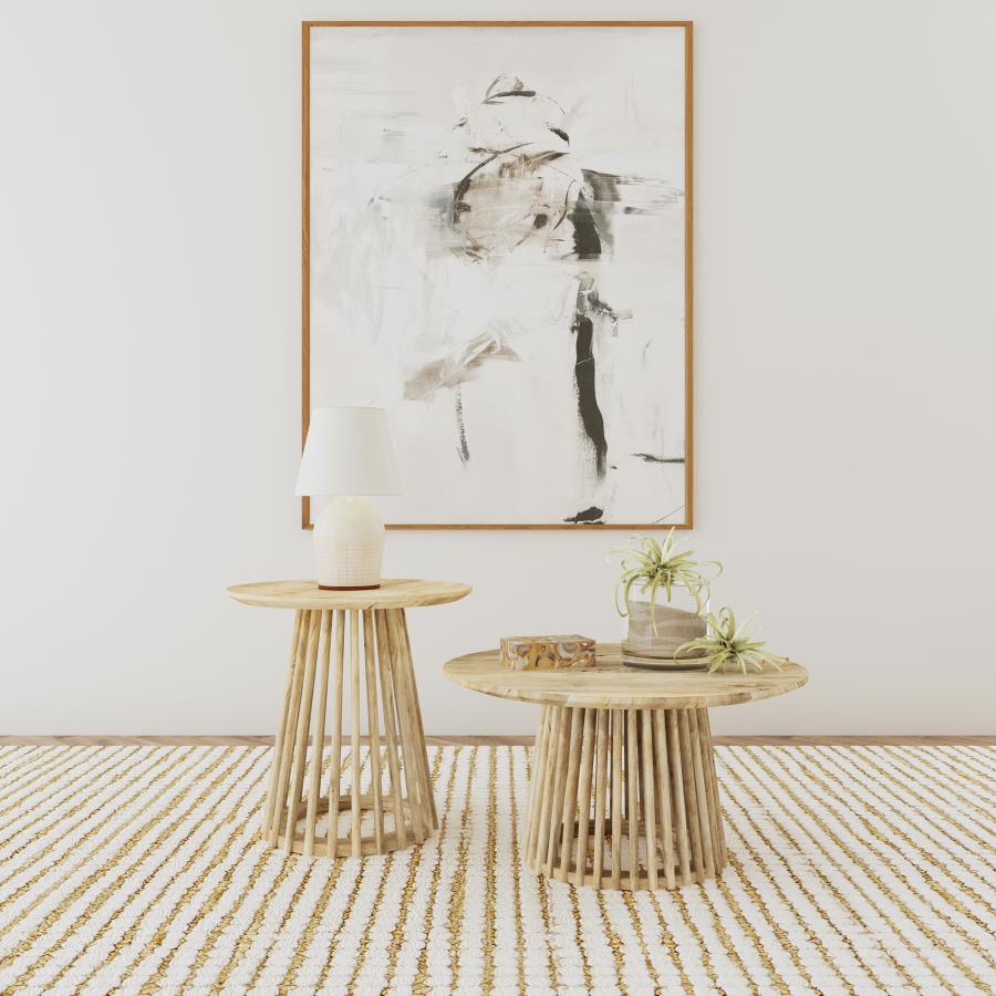 Touhy Round Coffee and End Table Set Natural Mango