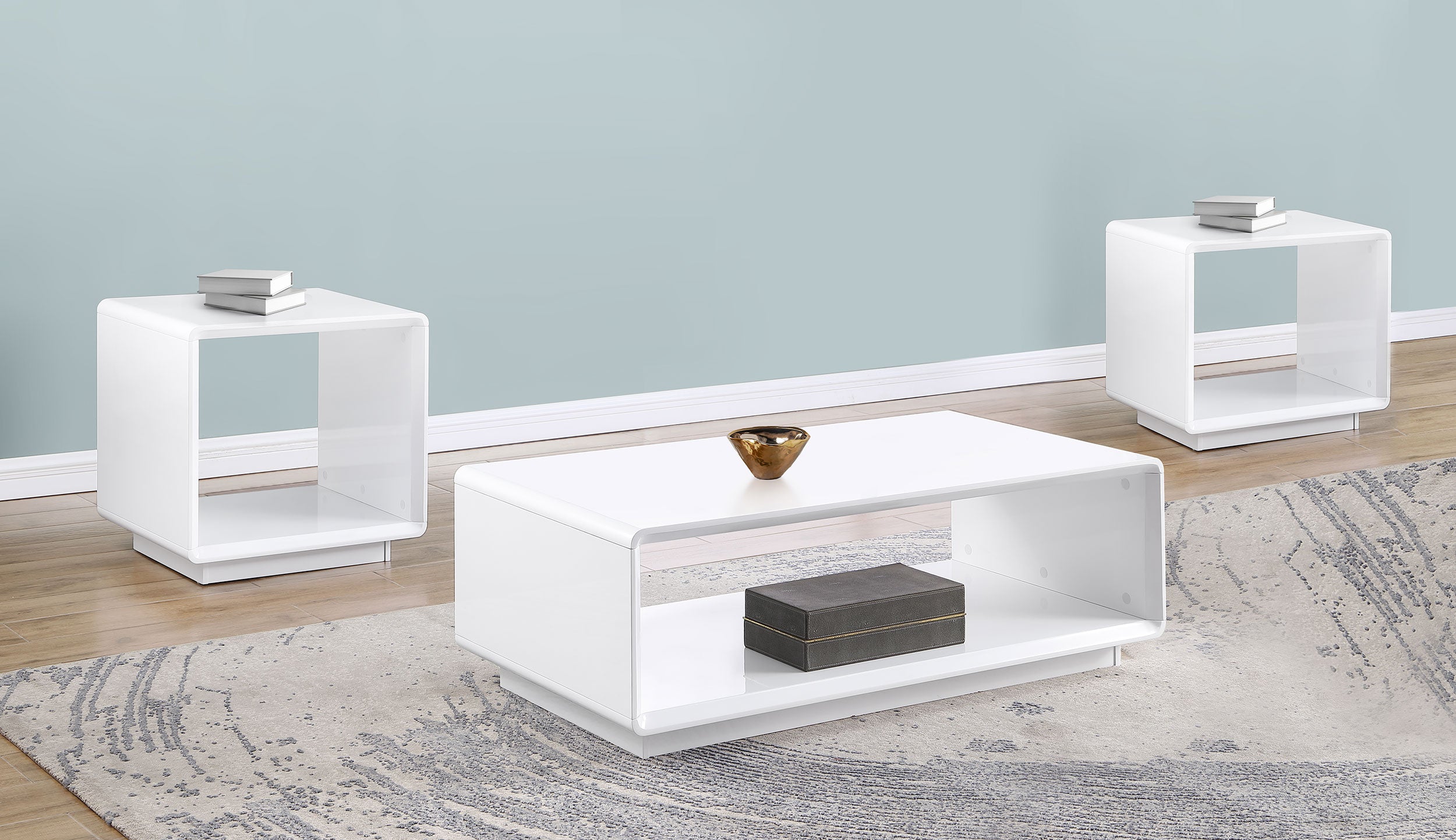 Paseo Coffee and End Table Set White High Gloss