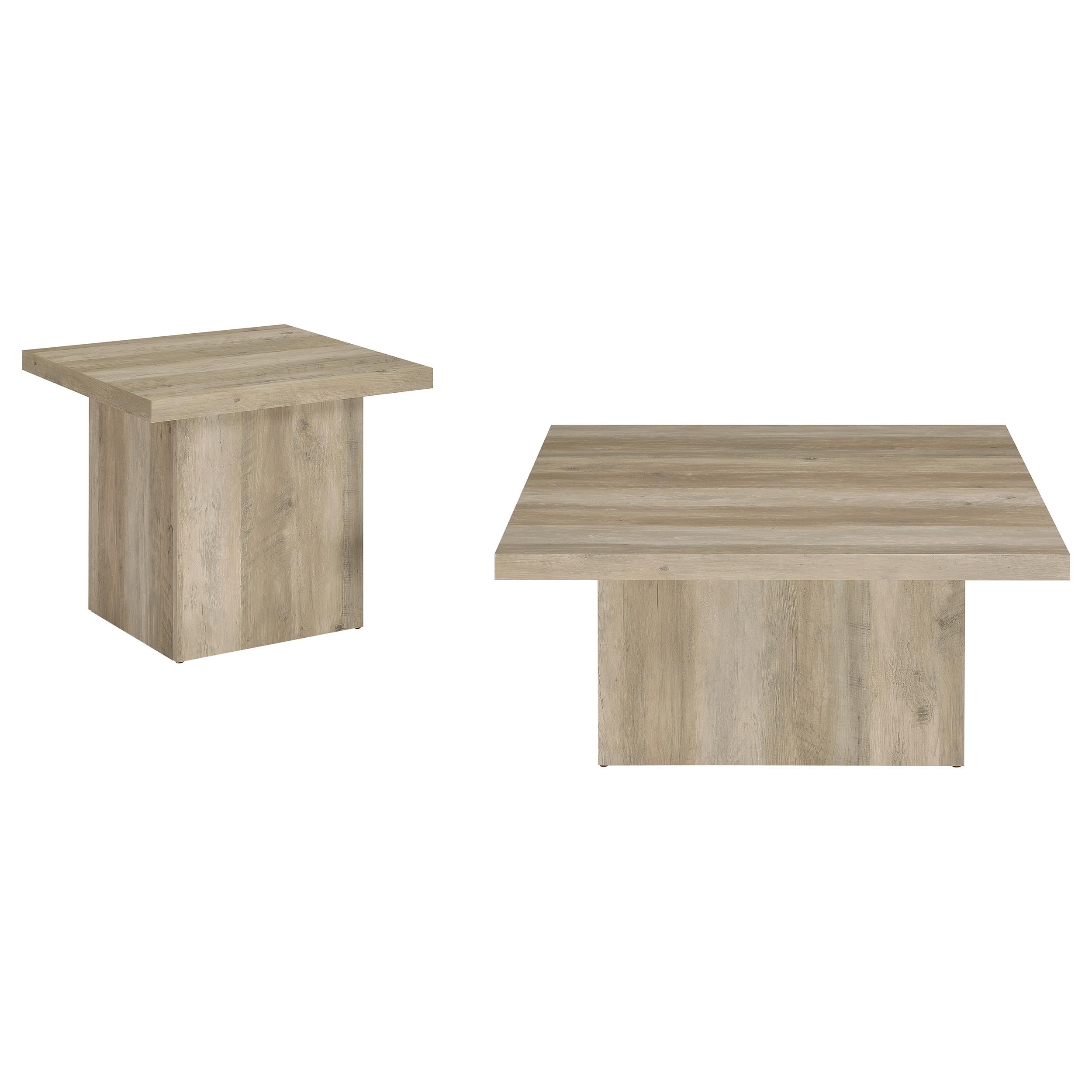 Devar Square Coffee End Table Set Distressed Pine