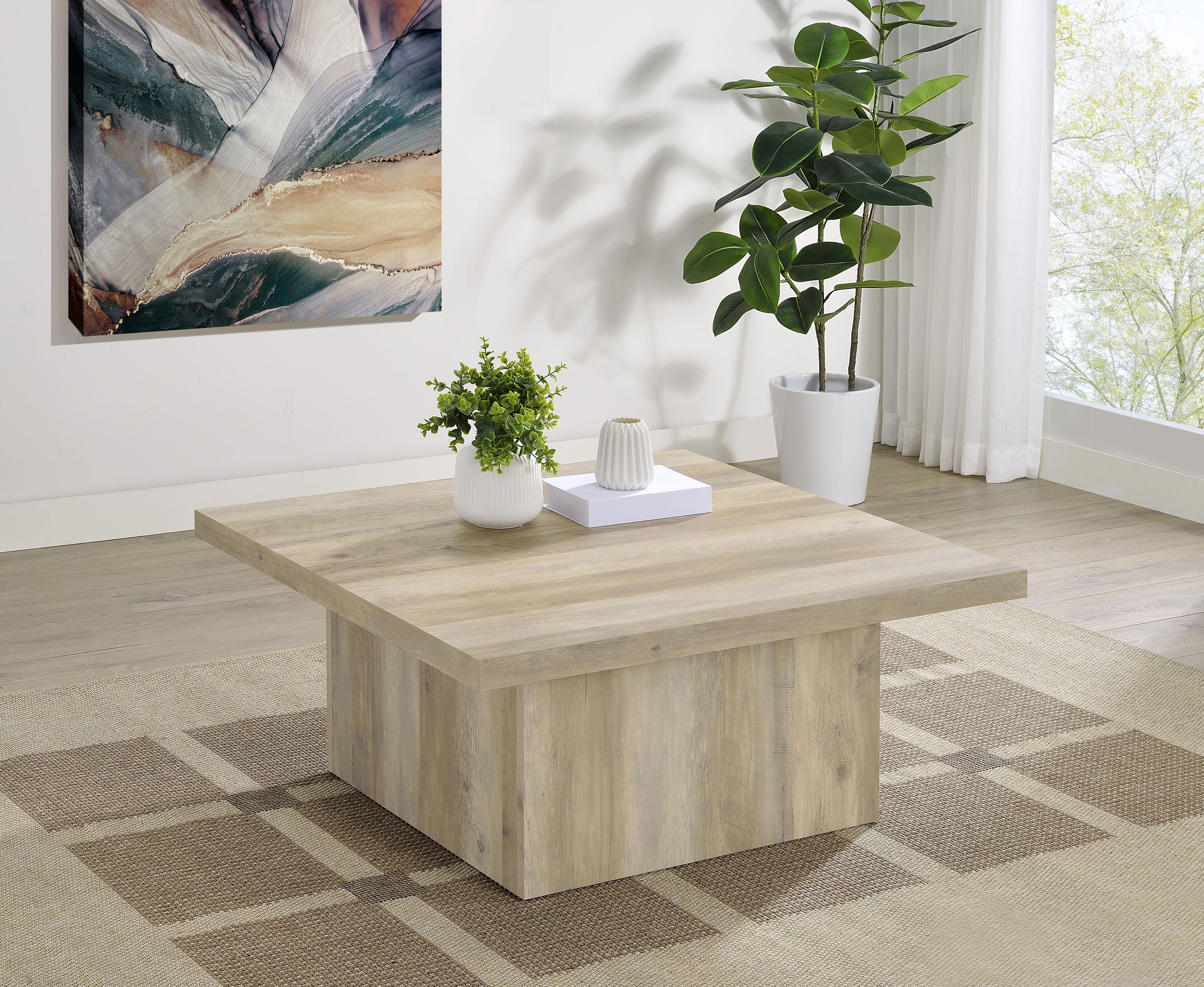 Devar Square Engineered Wood Coffee Table Distressed Pine