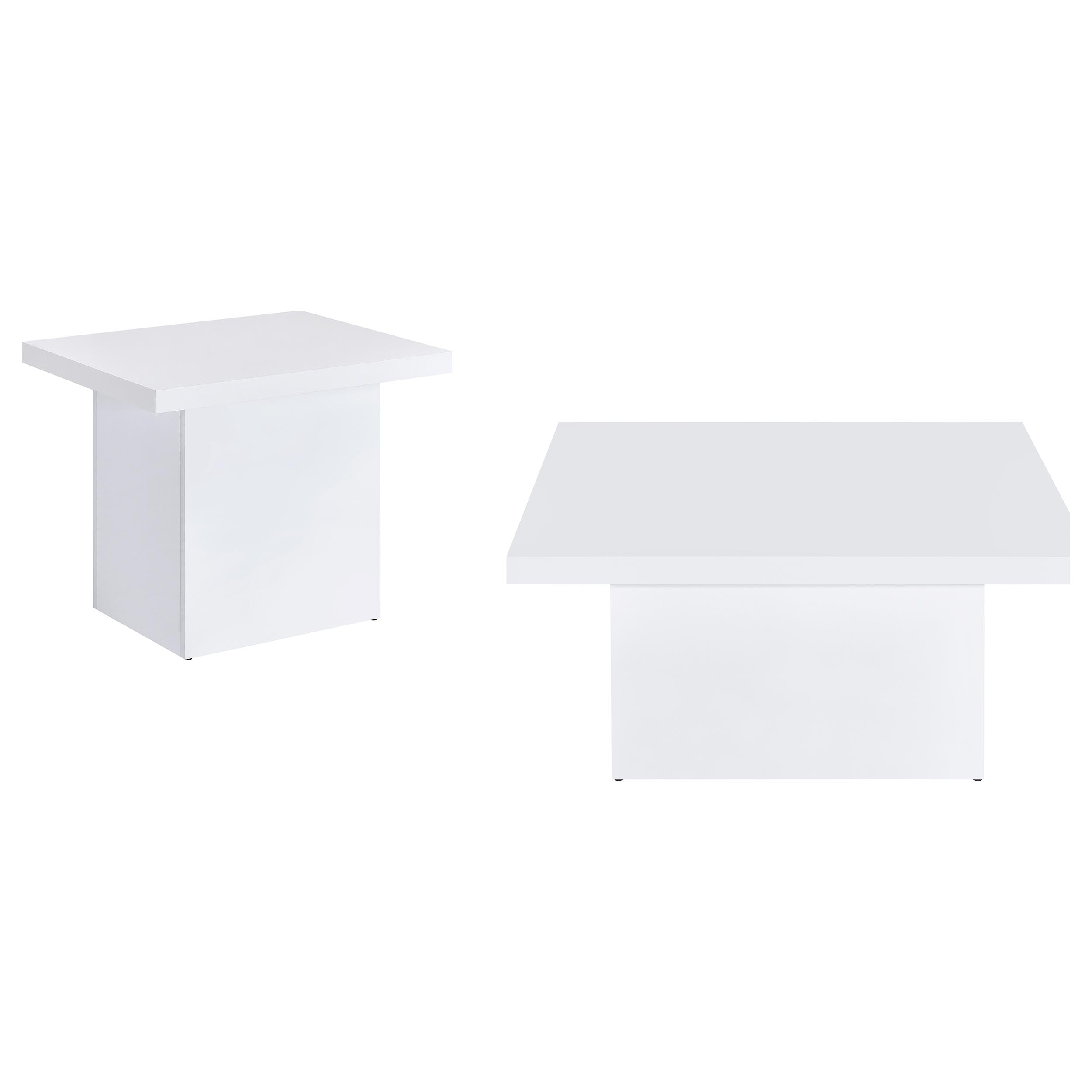 Devar Square Coffee End Table Set White High Gloss