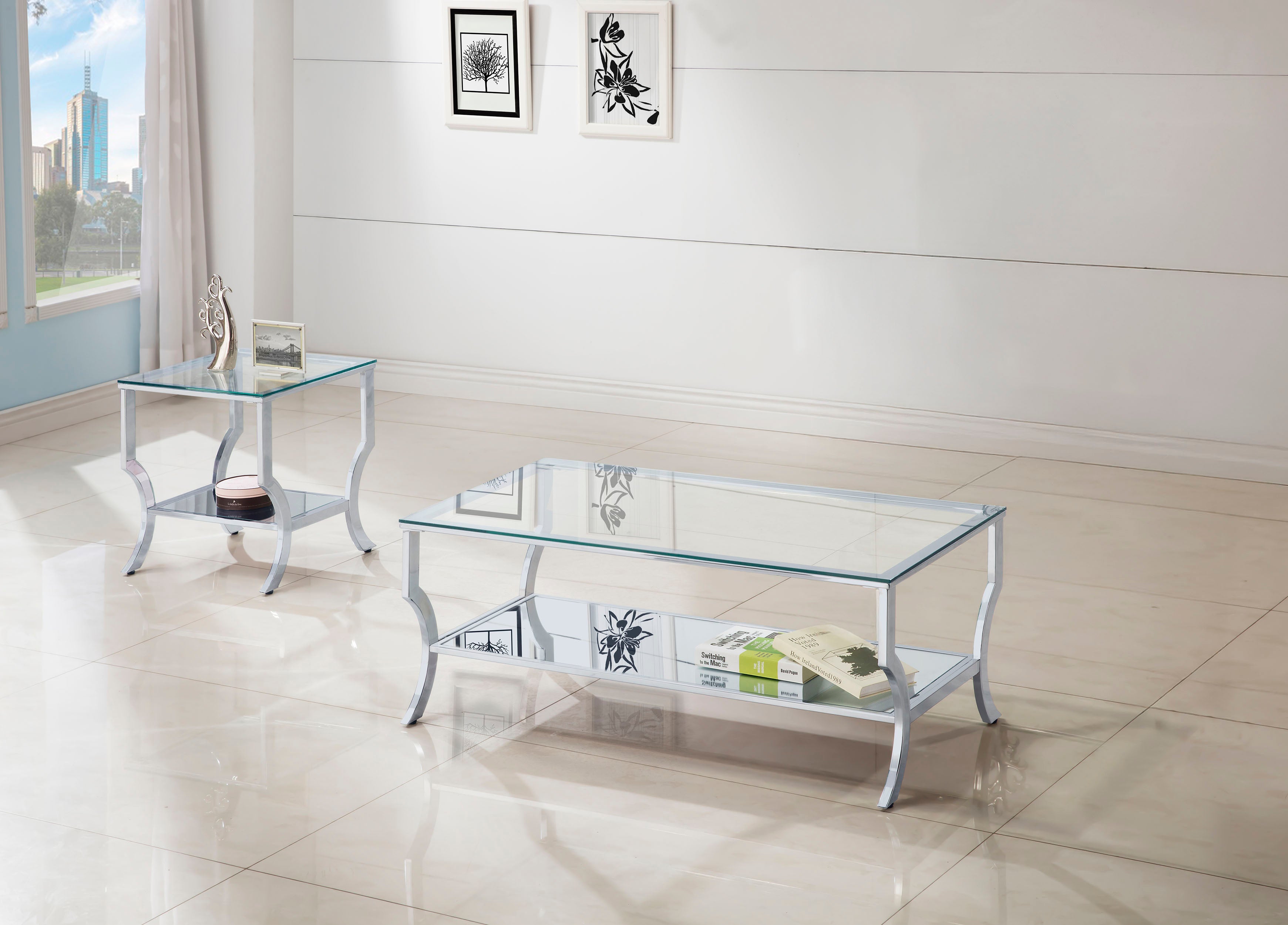 Saide Glass Top Coffee and End Table Set Chrome