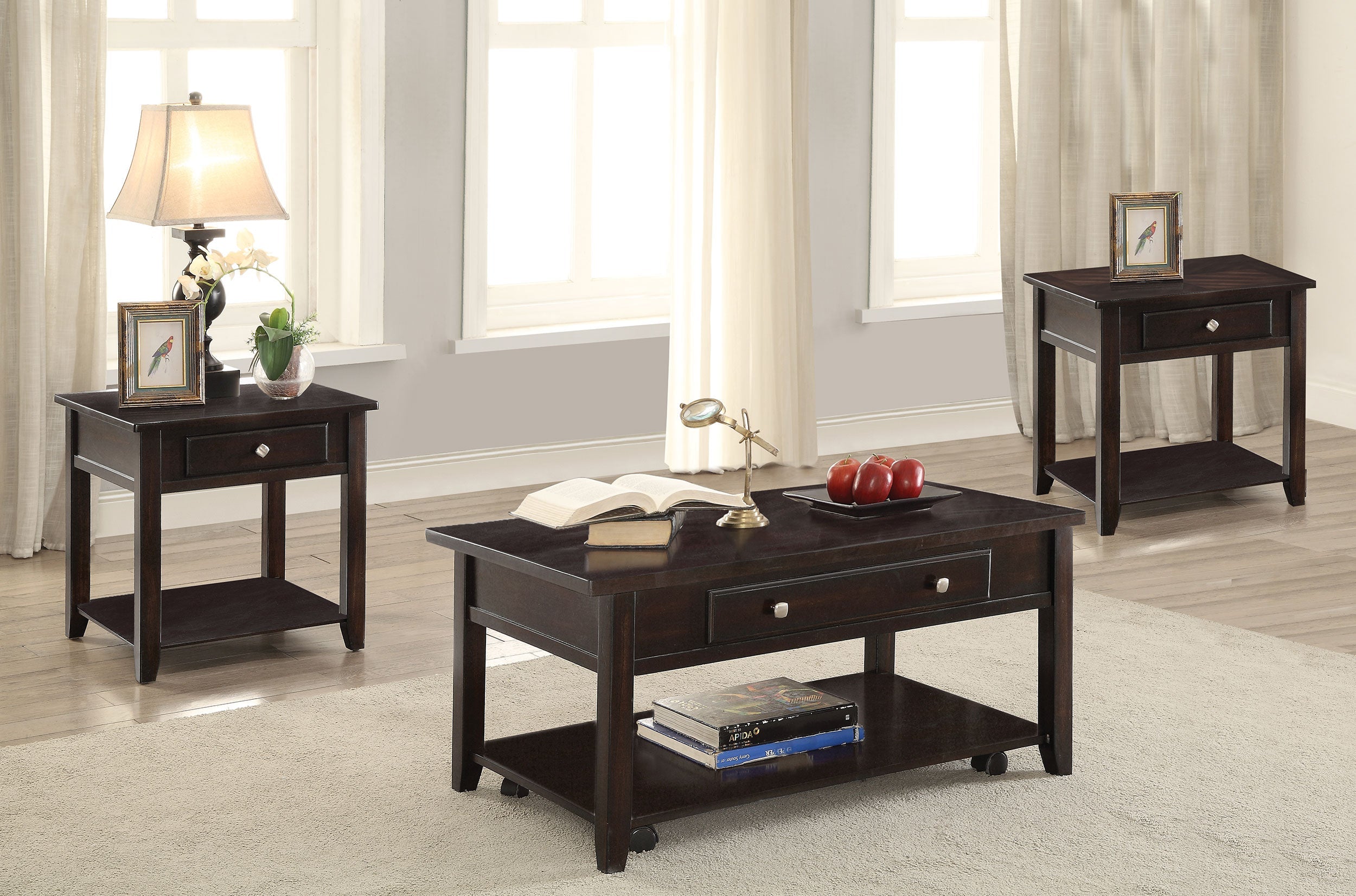 Bradford  Lift Top Coffee and End Table Set Walnut
