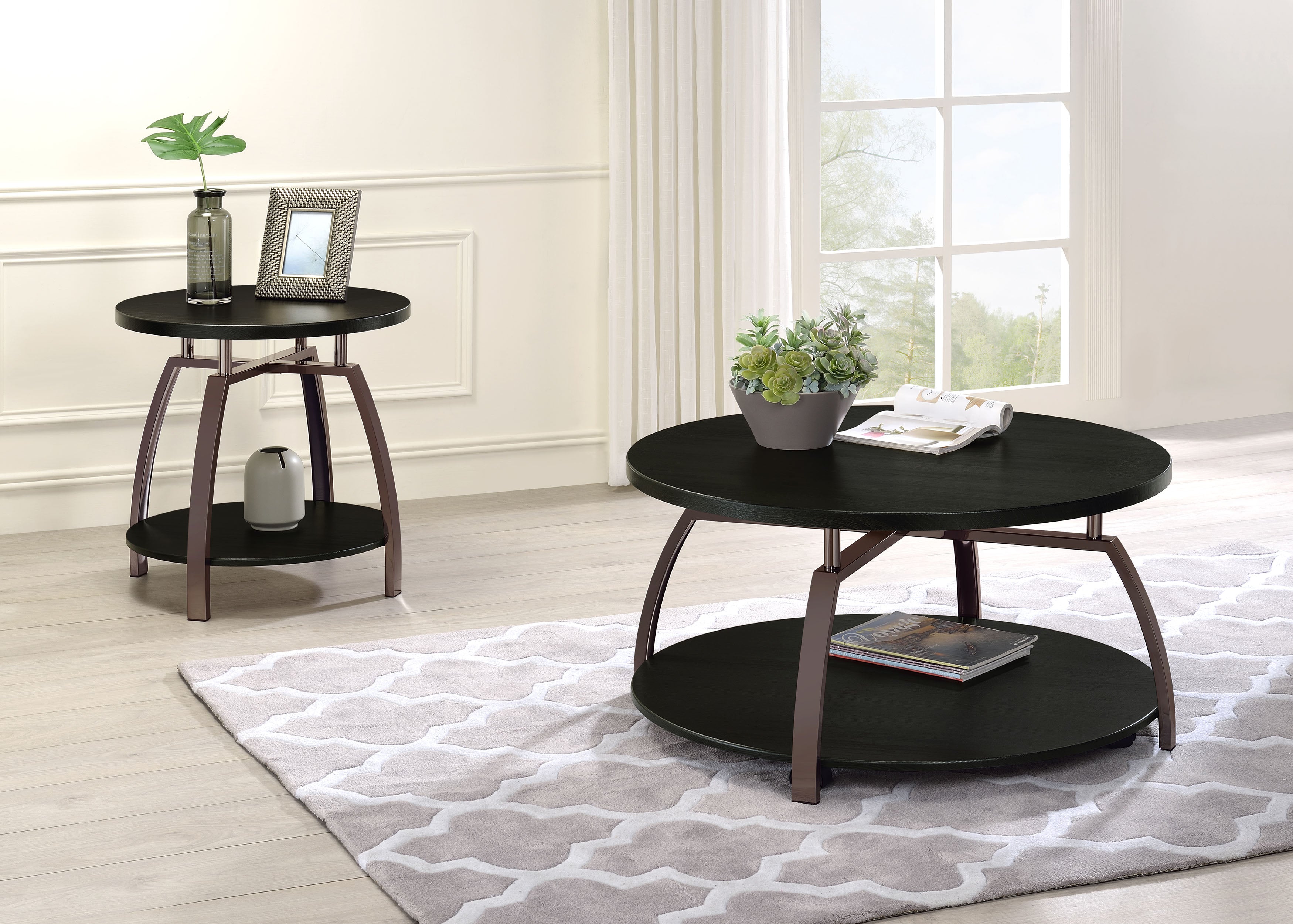 Dacre Round Coffee and End Table Set Dark Charcoal
