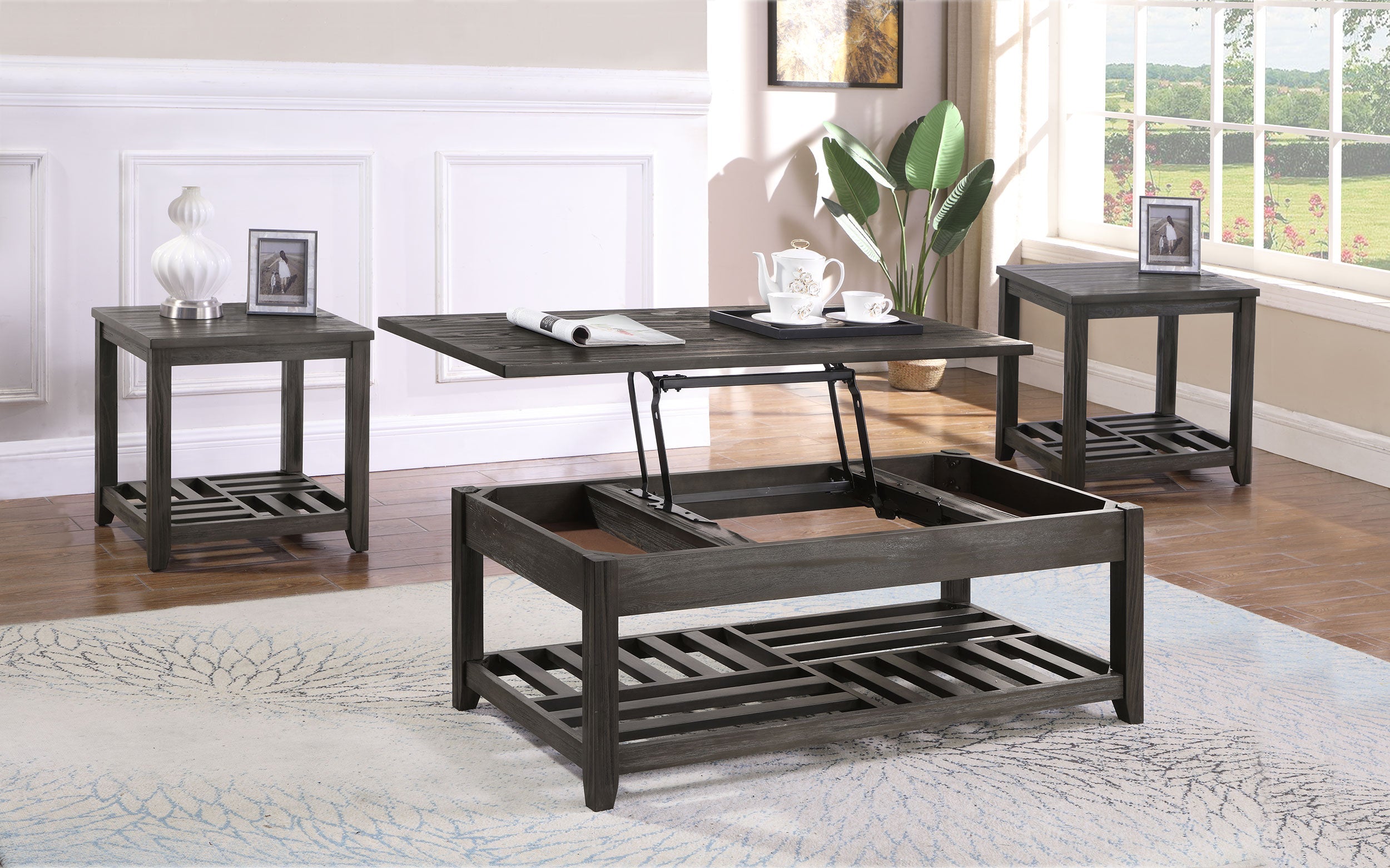 Cliffview Lift Top Coffee and End Table Set Grey