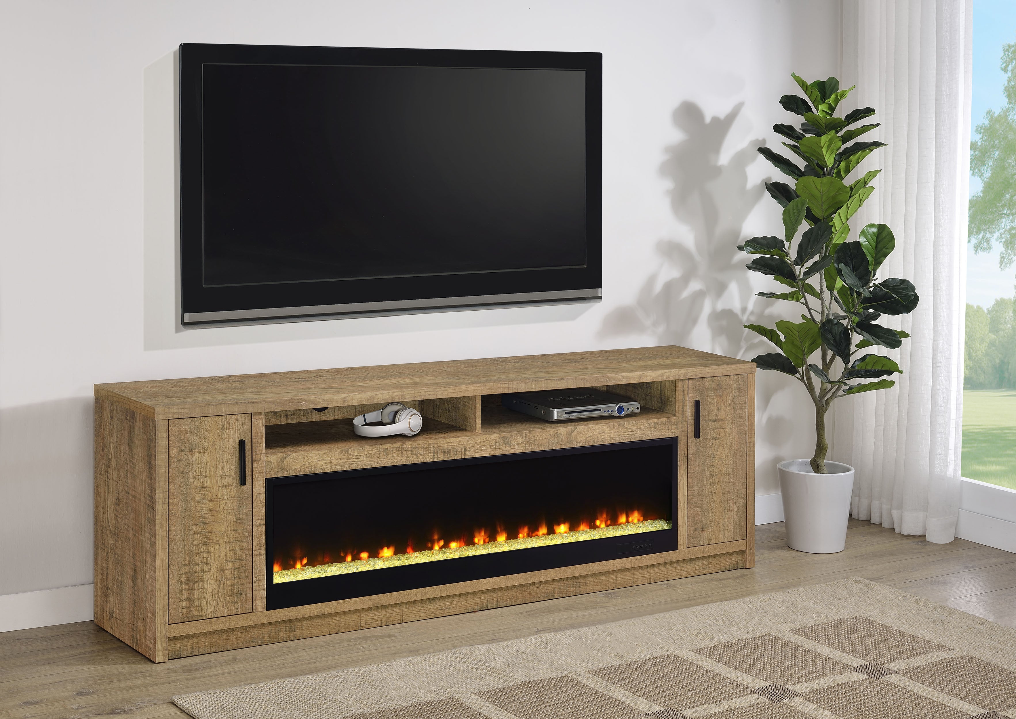 Eddy 79-inch 2-door TV Stand Fireplace Media Console Mango