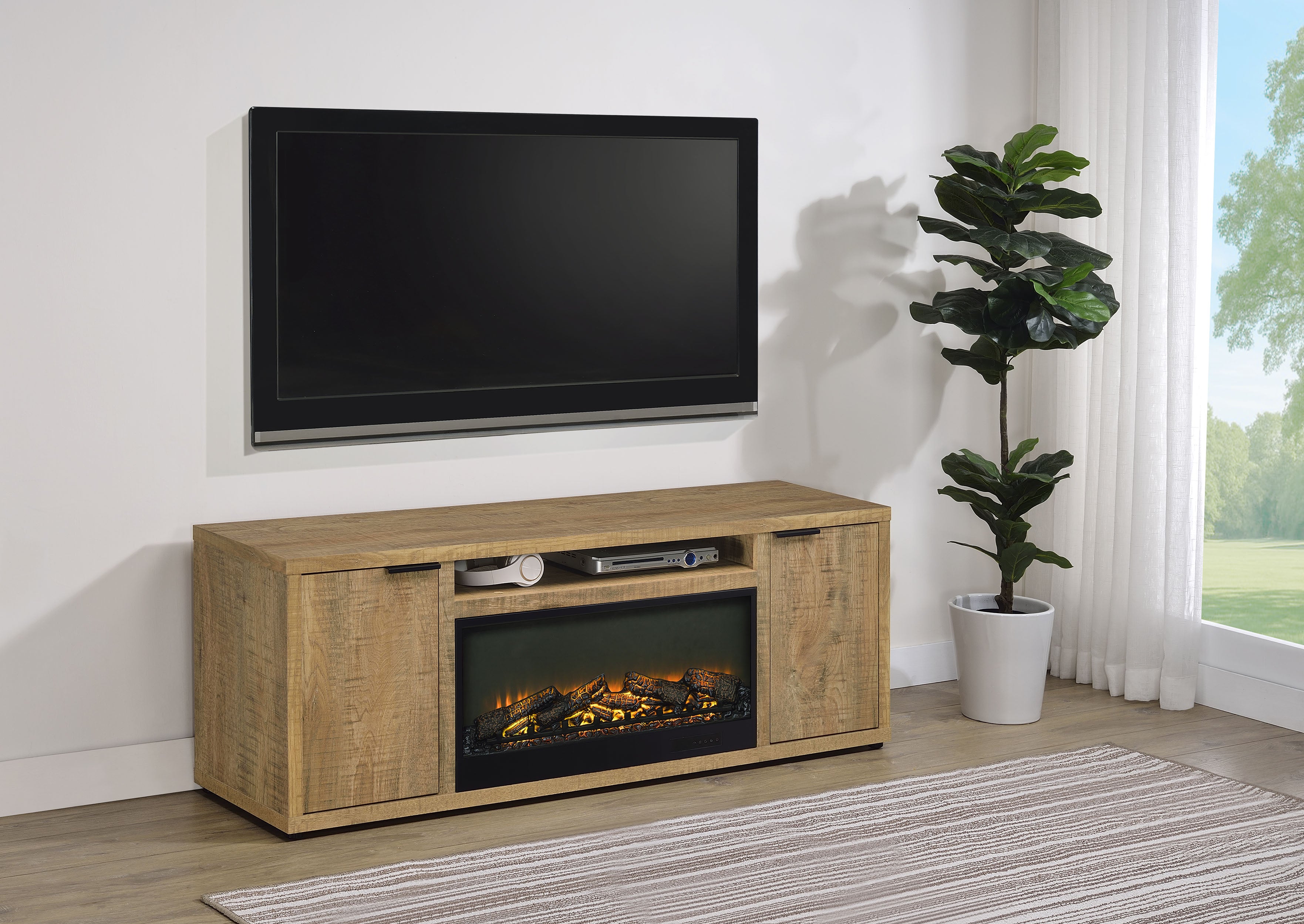 Fuller 60-inch 2-door TV Stand Fireplace Media Console Mango