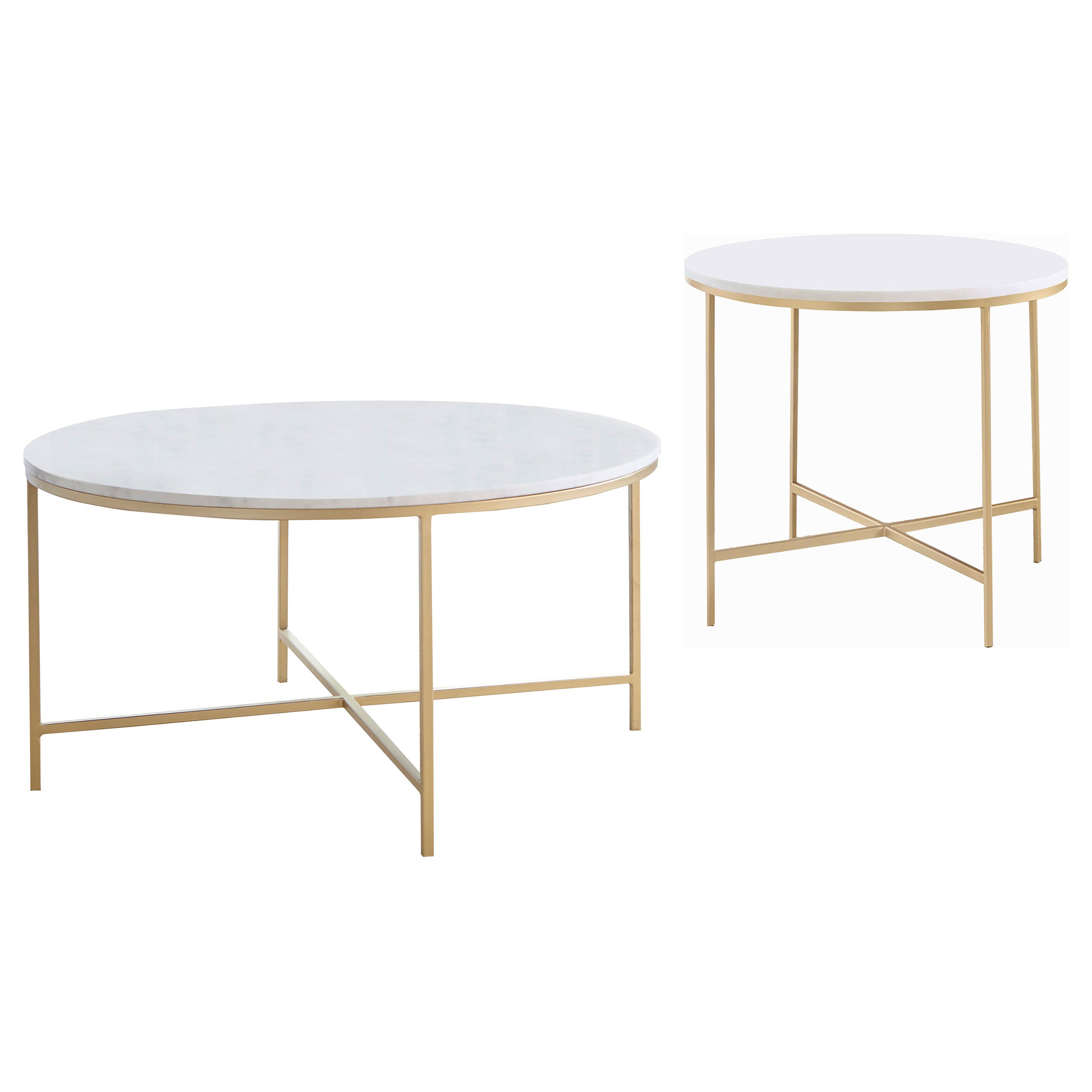 Ellison Round Marble Coffee and End Table Set White