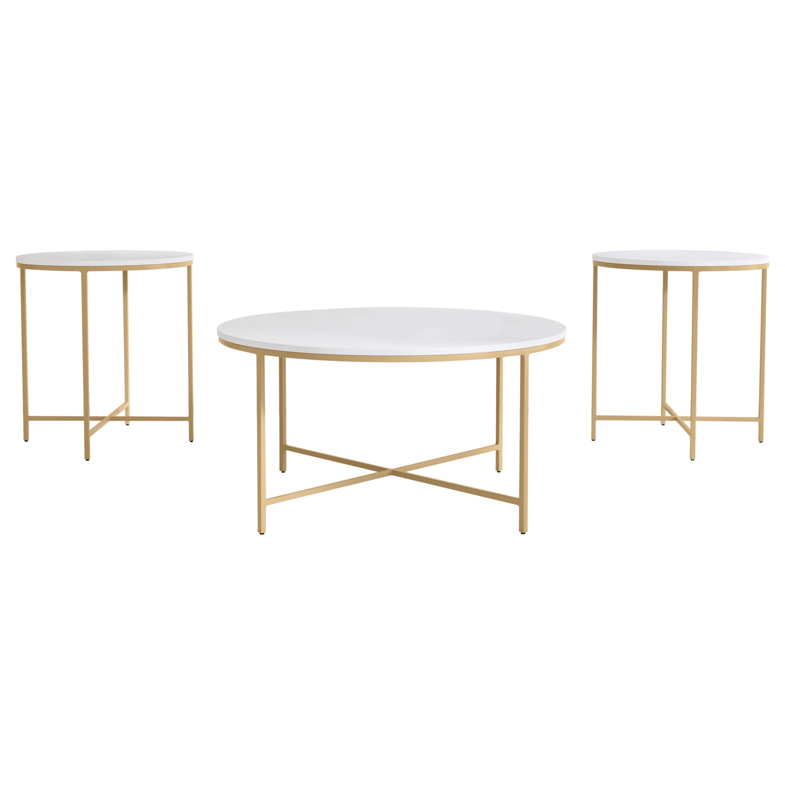 Ellison Round Marble Coffee and End Table Set White