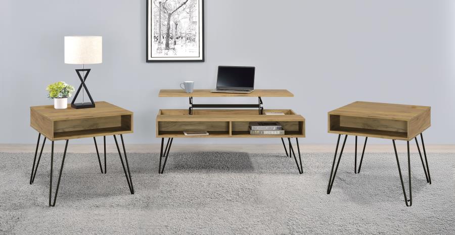 Fanning Lift Top Coffee and End Table Set Golden Oak