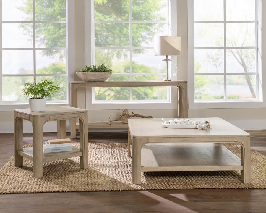 Solano Square Wood Side End Table with Shelf Weathered Mango