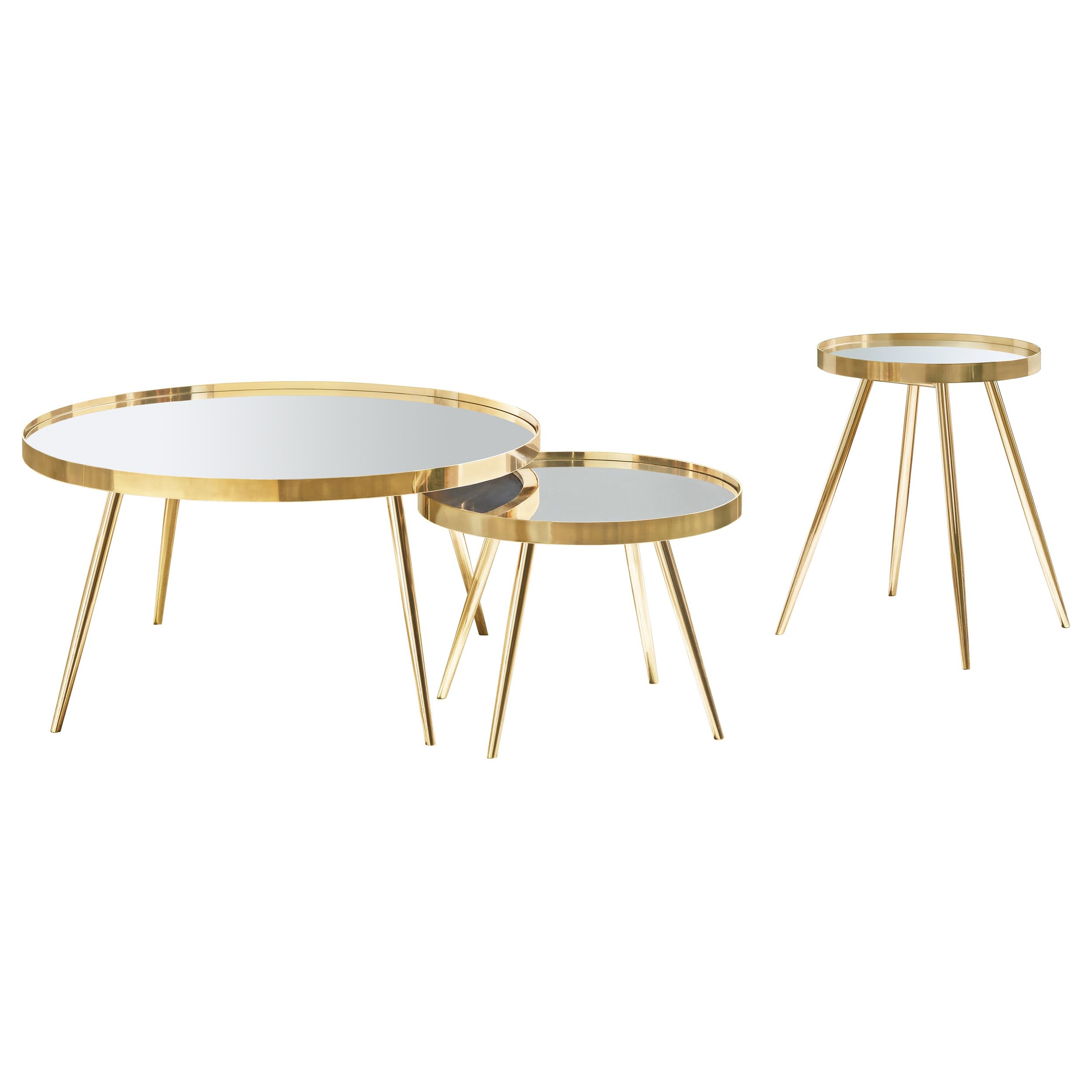 Kaelyn Round Coffee and End Table Set Gold