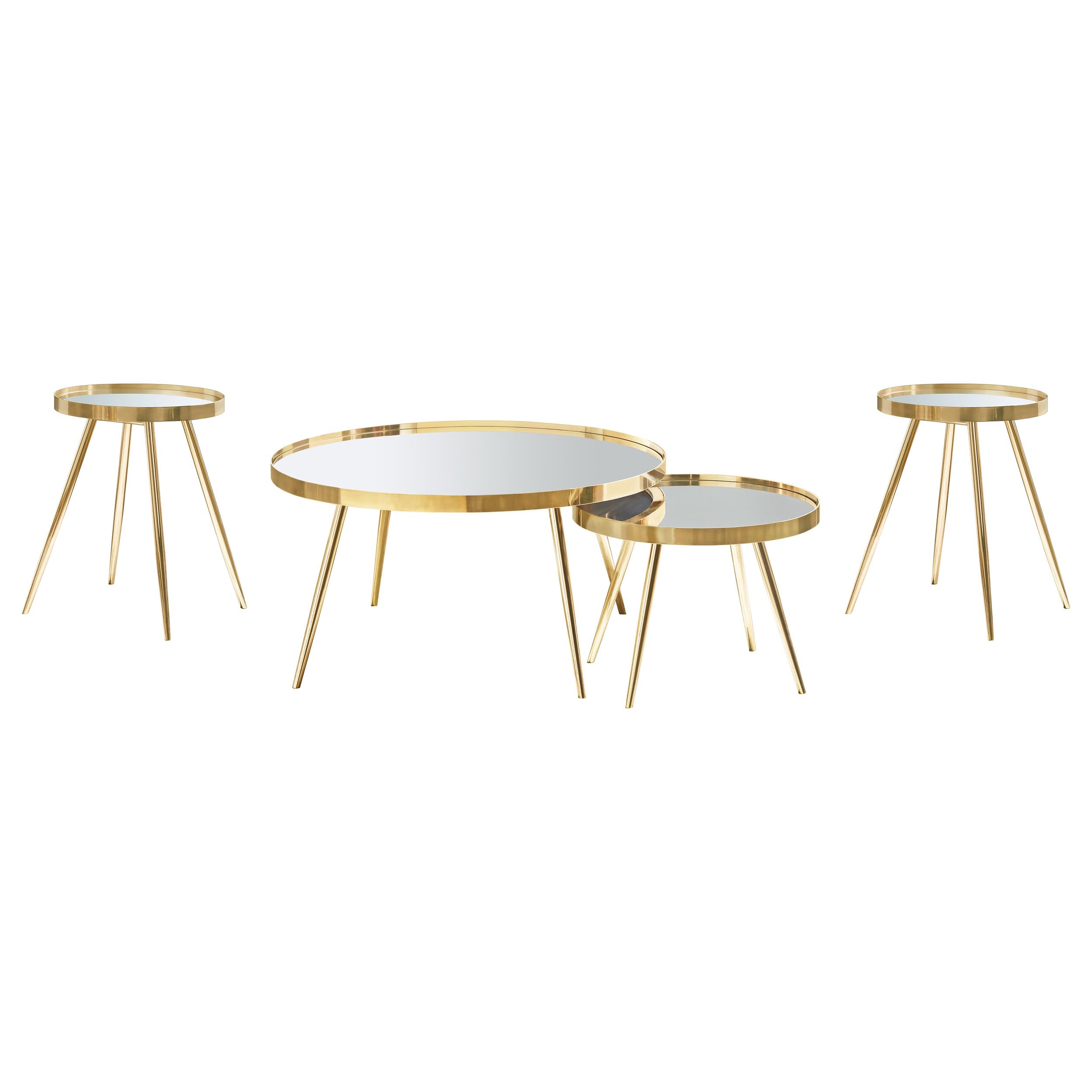 Kaelyn Round Coffee and End Table Set Gold