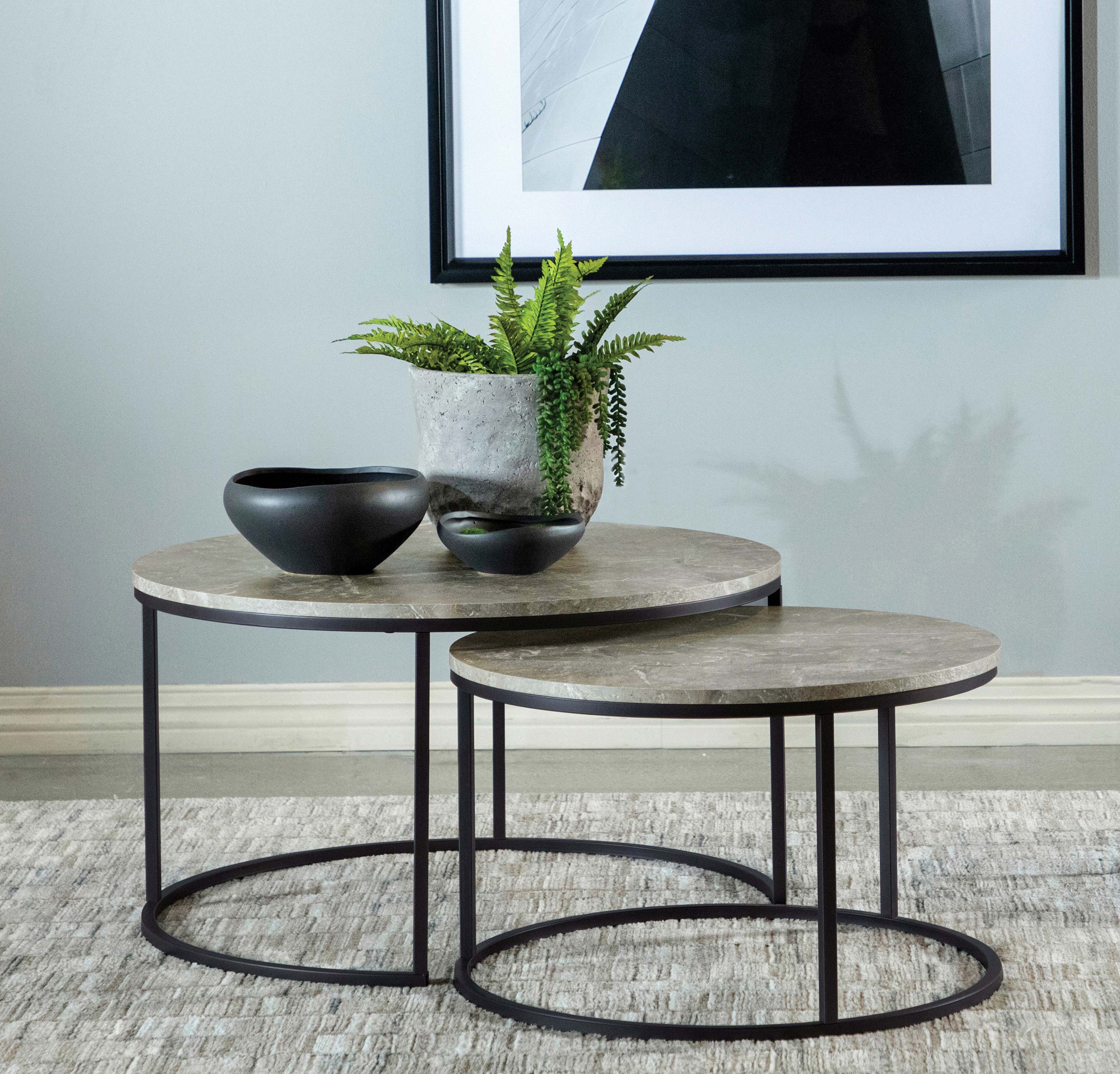Lainey Round Faux Marble Nesting Coffee Table Grey