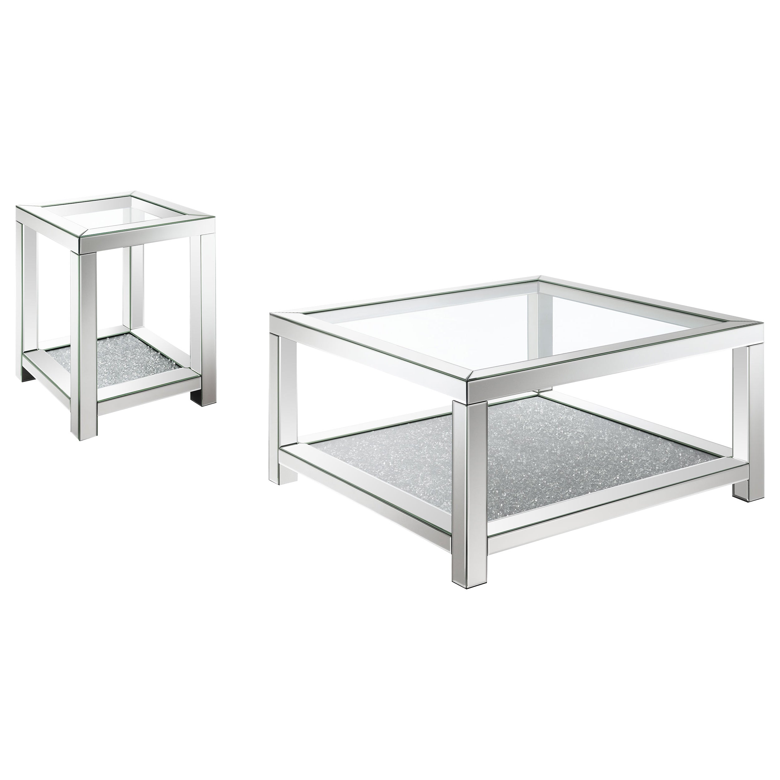 Valentina Mirrored Coffee and End Table Set Silver