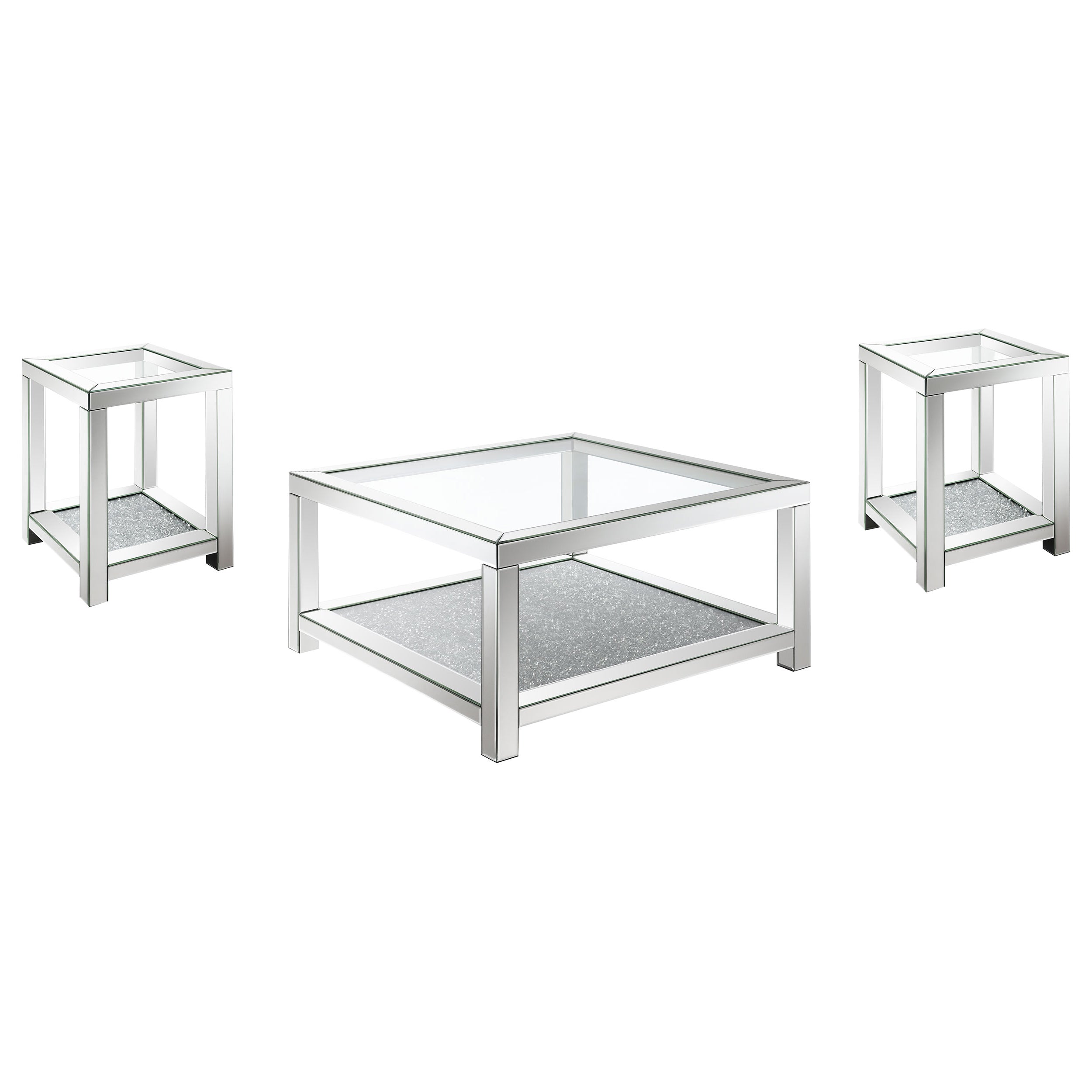 Valentina Mirrored Coffee and End Table Set Silver