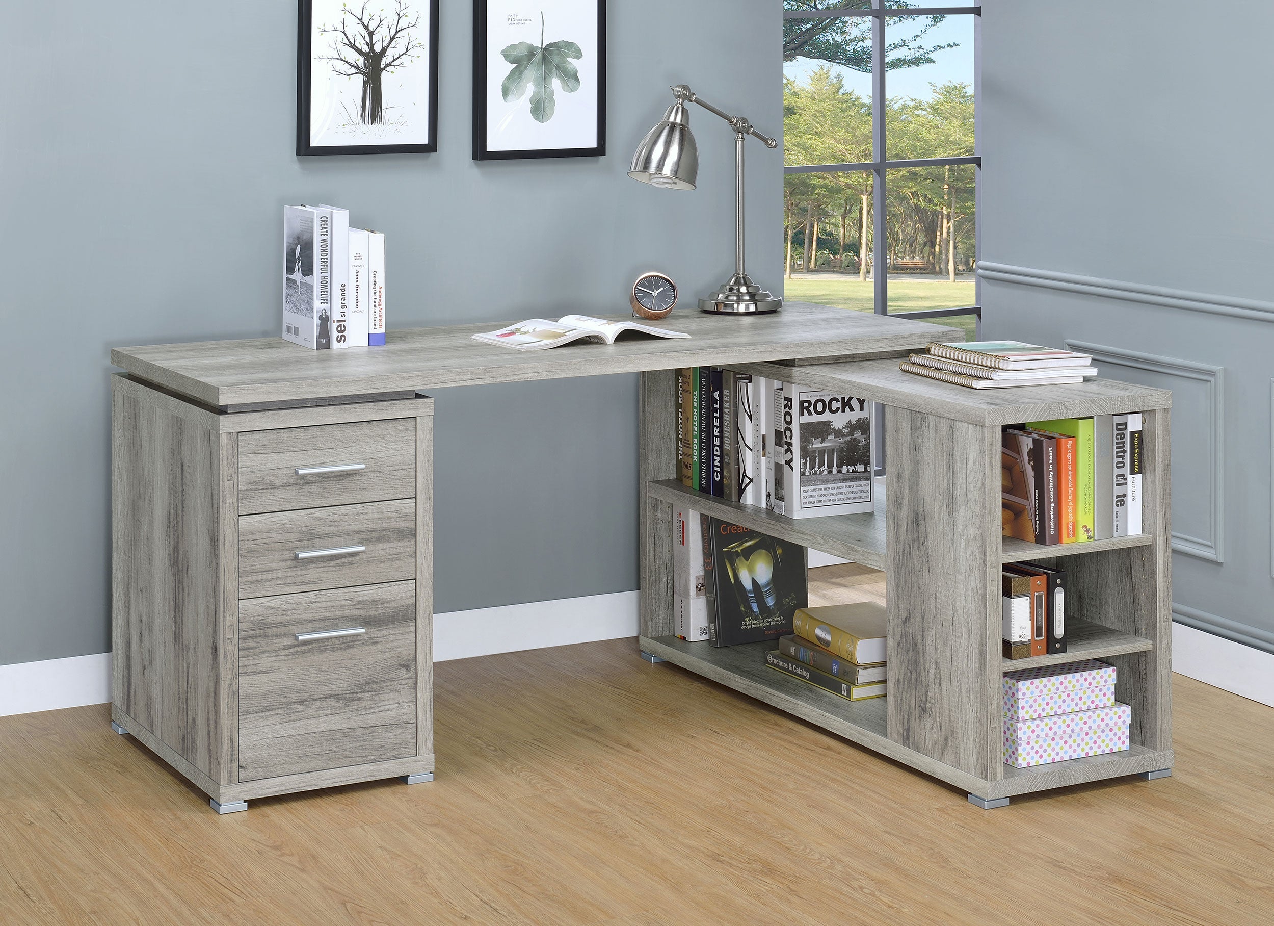Yvette L-shape Office Desk Grey Driftwood