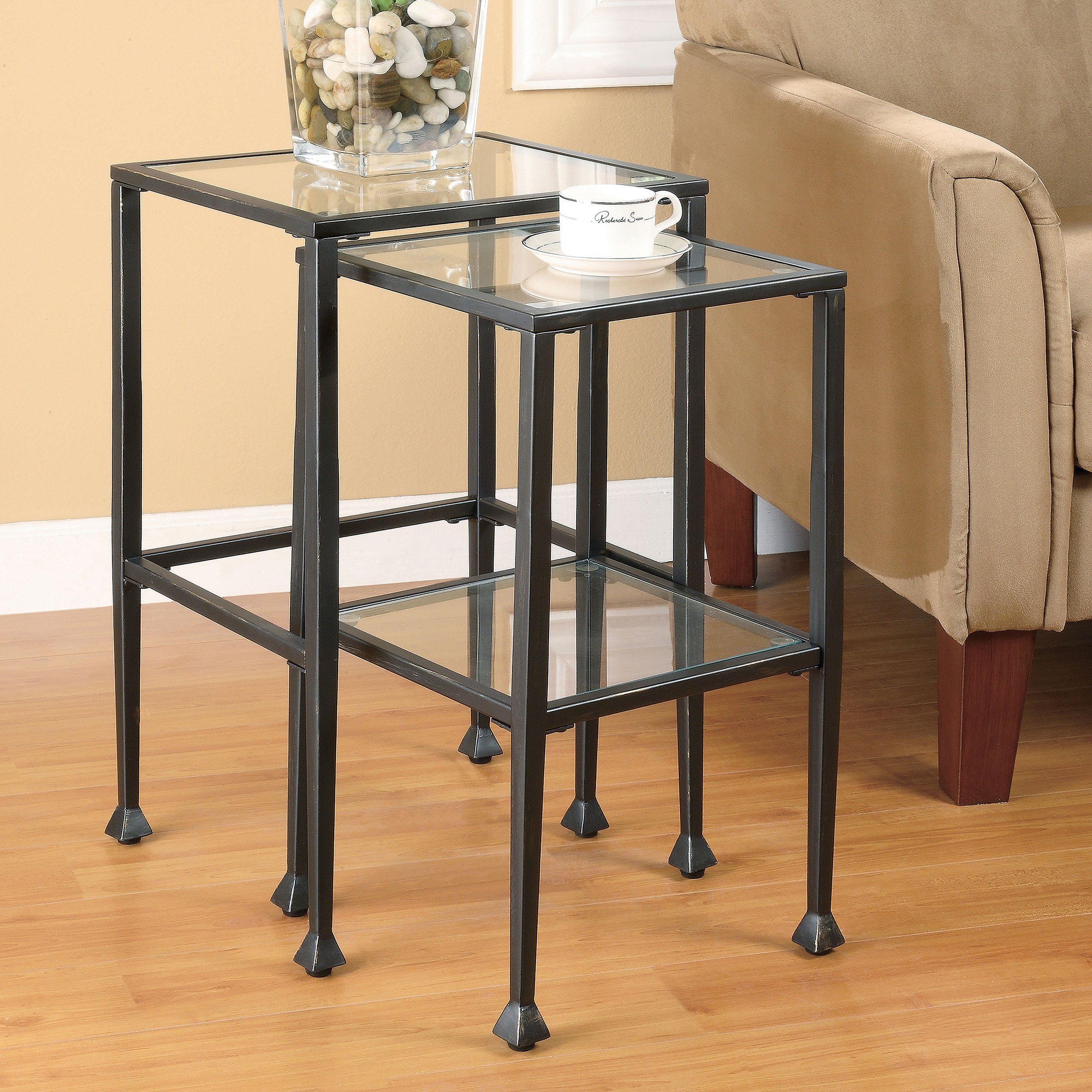 Leilani Glass Top Nesting Table Set Black