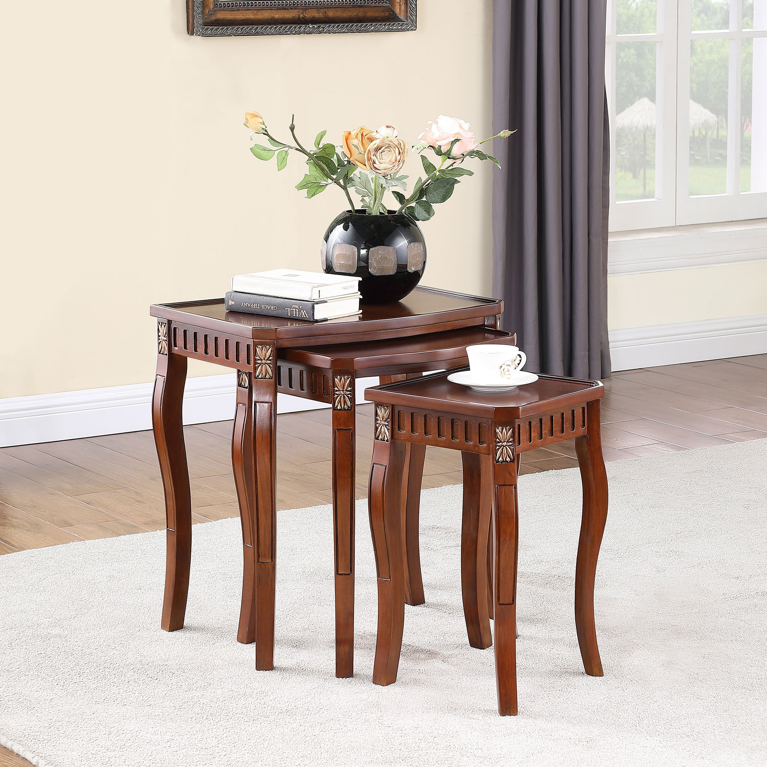 Daphne Rectangular Wood Nesting Table Set Warm Brown