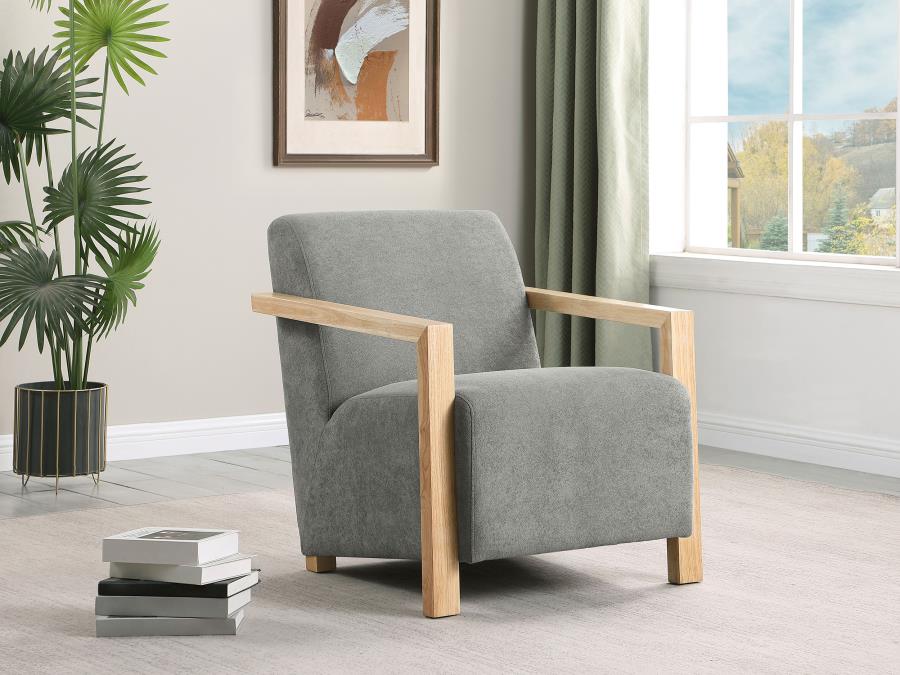 Diego Upholstered Accent Arm Chair with Wood Arms