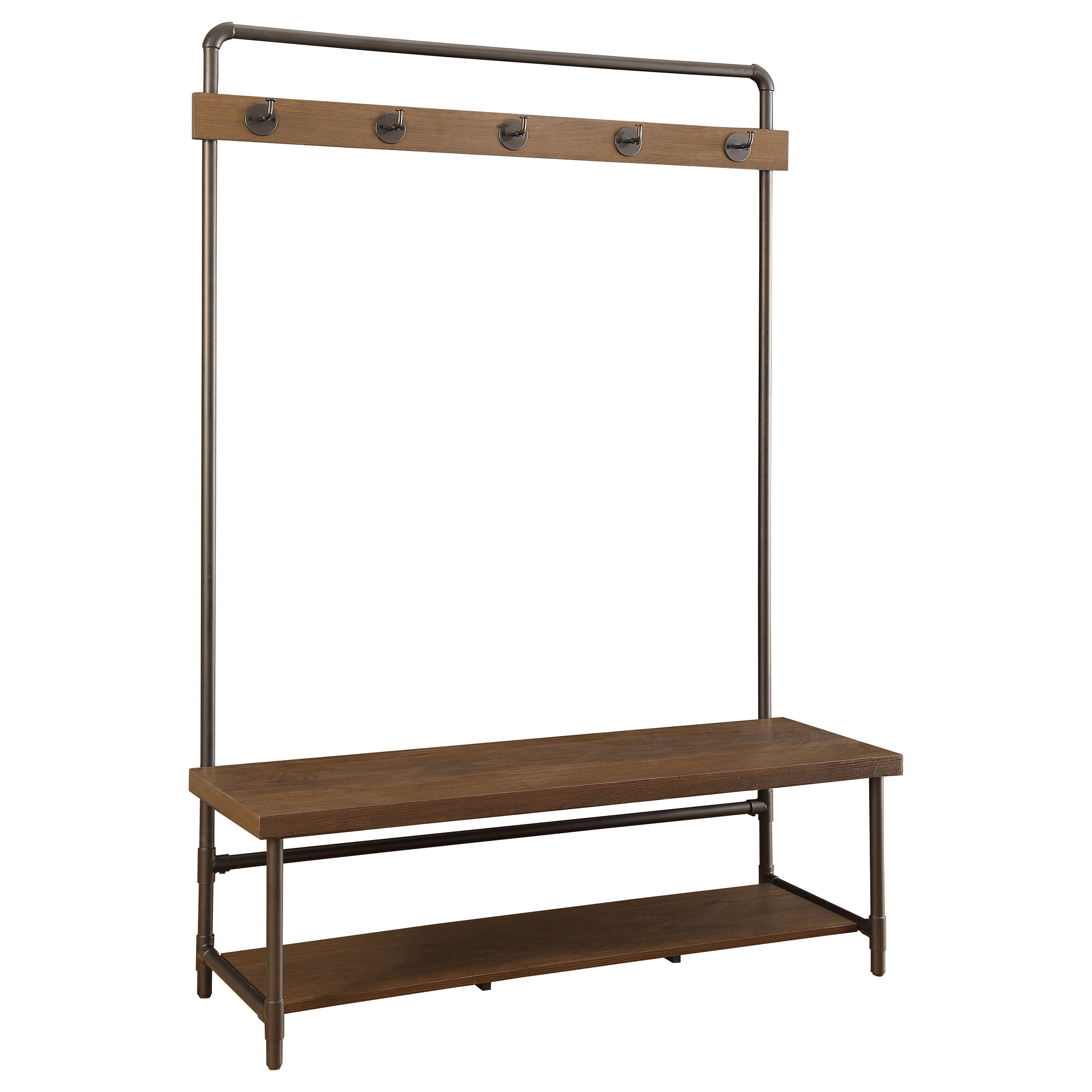 Alise Hall Tree with 5 Coat Hooks Chestnut and Dark Bronze