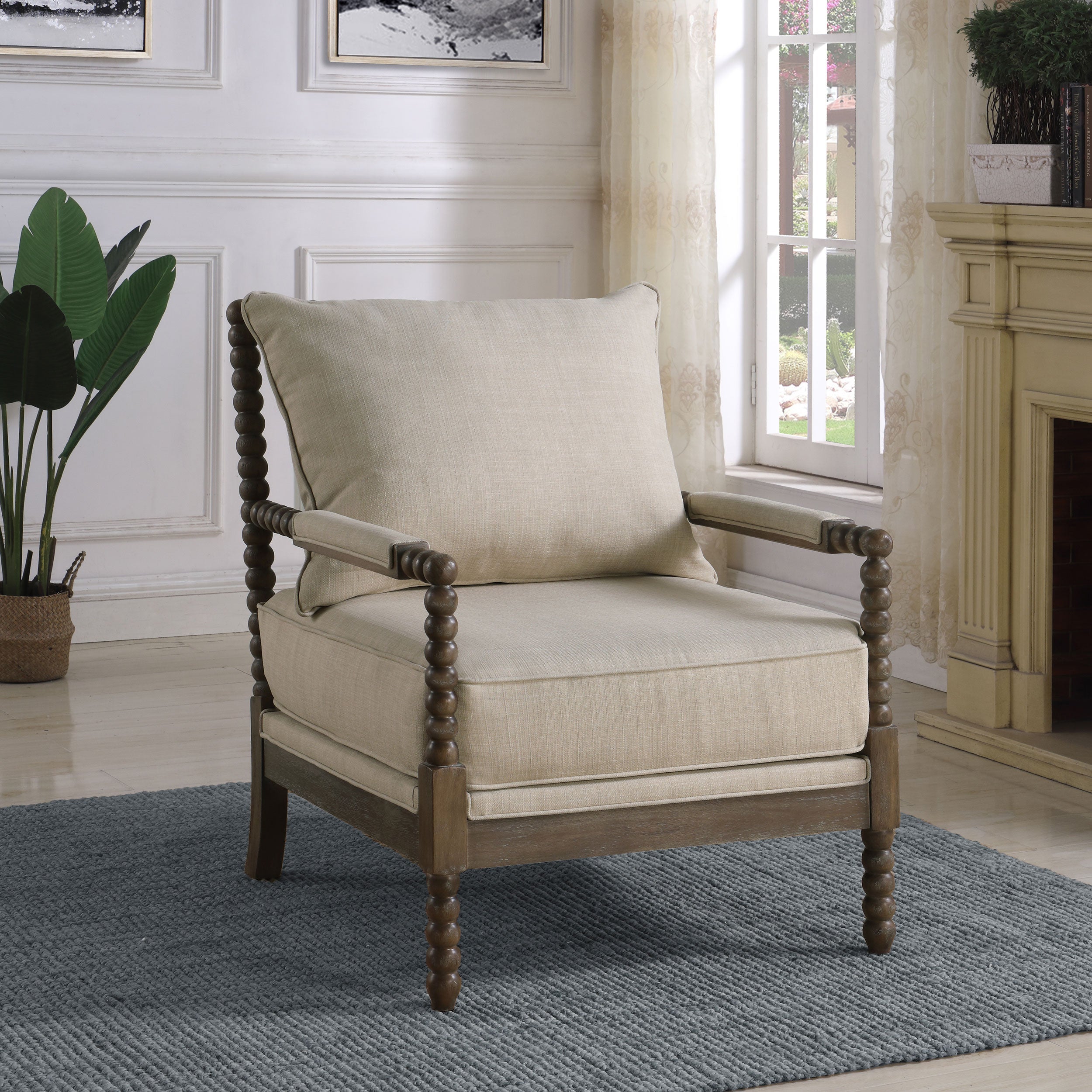 Blanchett Upholstered Bobbin Accent Chair White and Navy