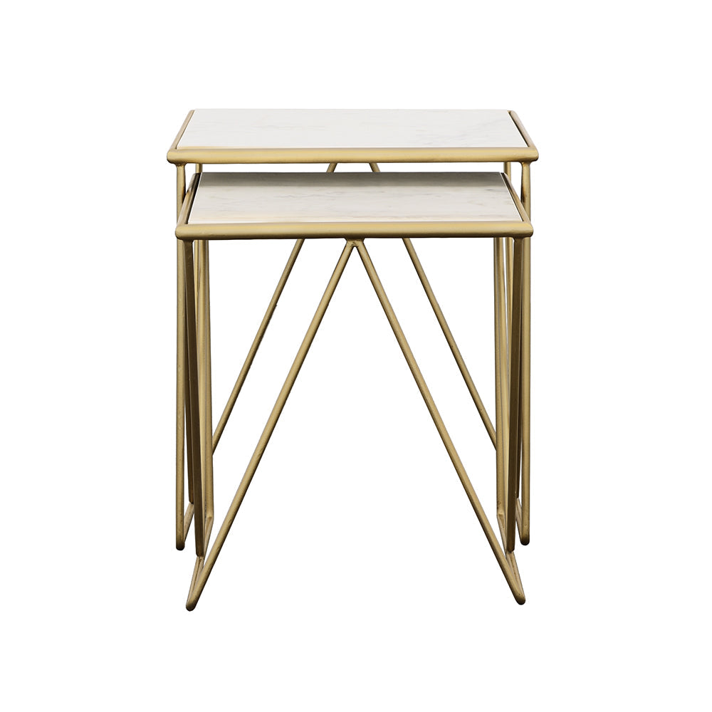 Bette Marble Top Nesting Table Set White and Gold