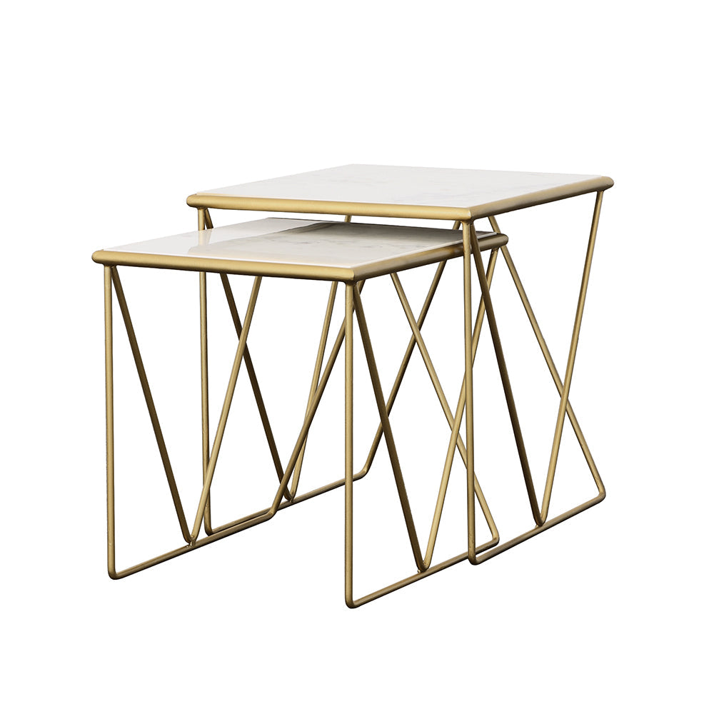 Bette Marble Top Nesting Table Set White and Gold