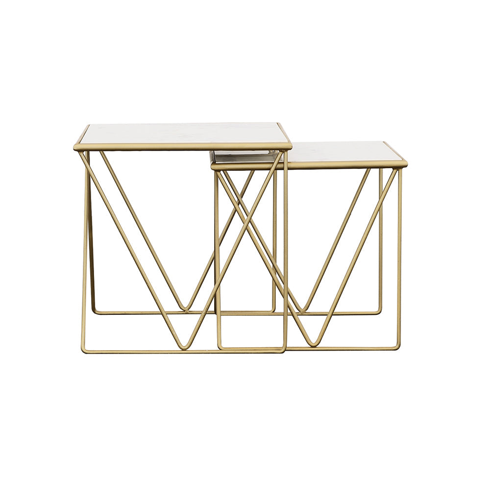 Bette Marble Top Nesting Table Set White and Gold