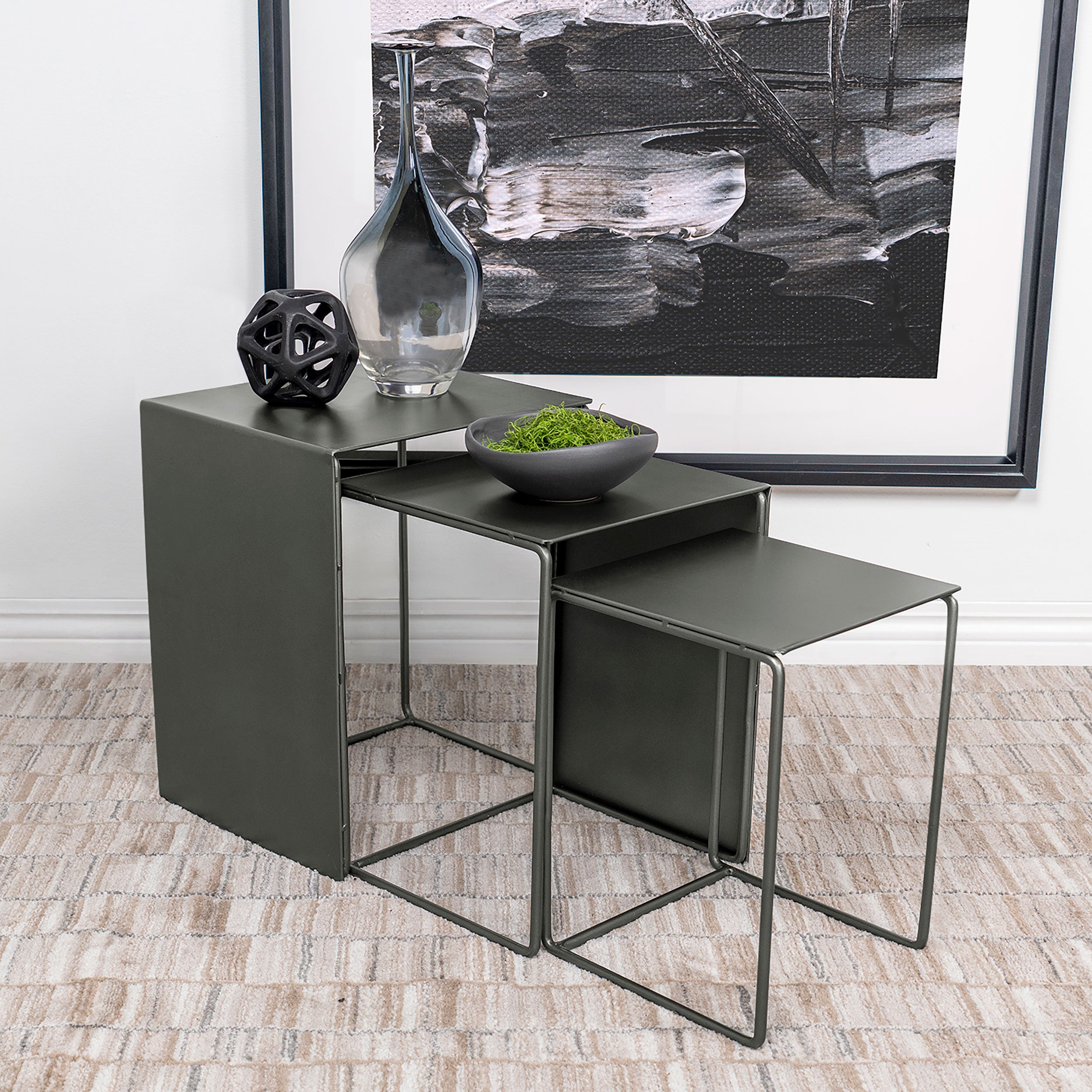 Imez Rectangular Metal Nesting Table Set Grey