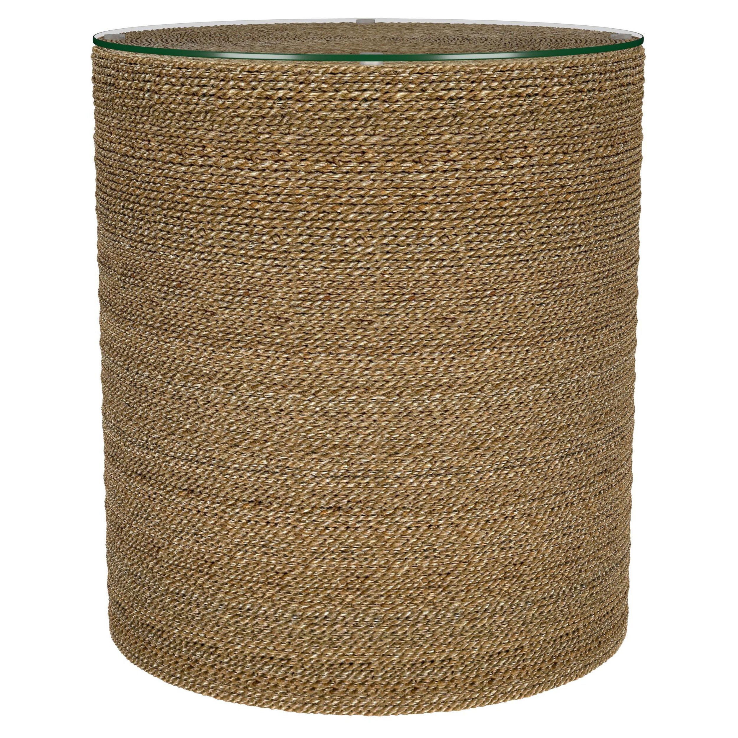 Halden Round Woven Seagrass Accent Side Table Light Brown
