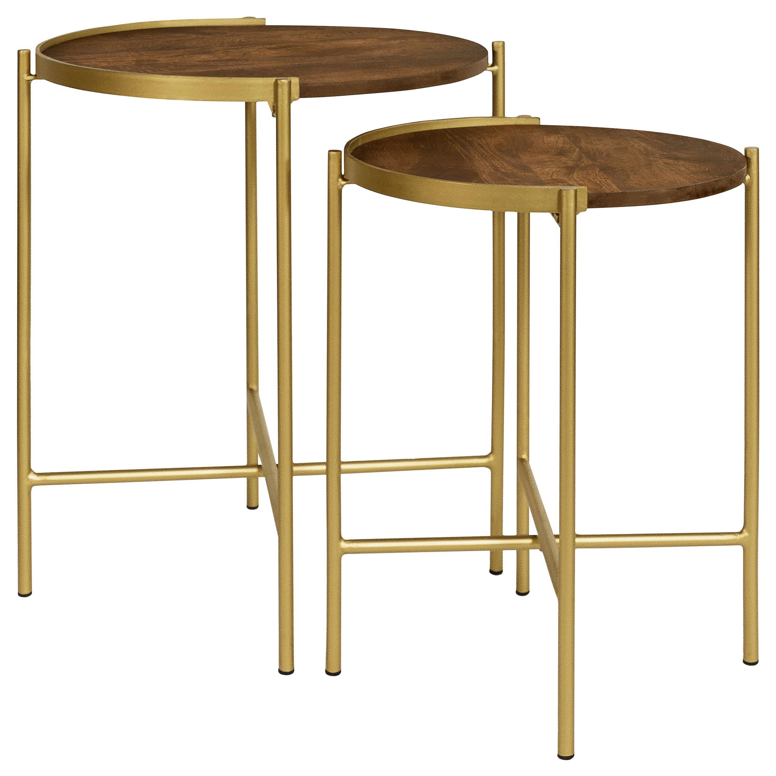 Malka Round Wood Nesting Table Dark Brown and Gold