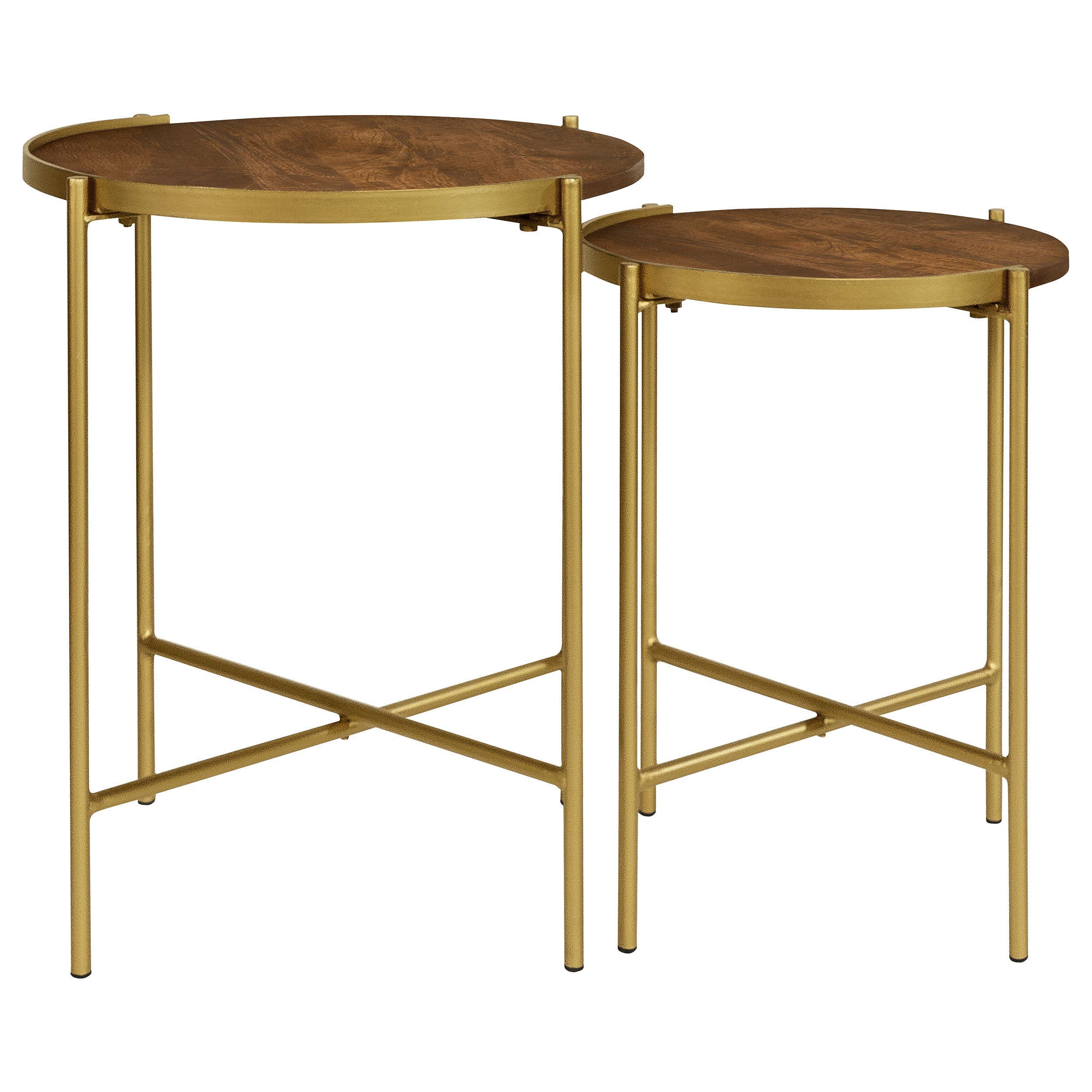 Malka Round Wood Nesting Table Dark Brown and Gold
