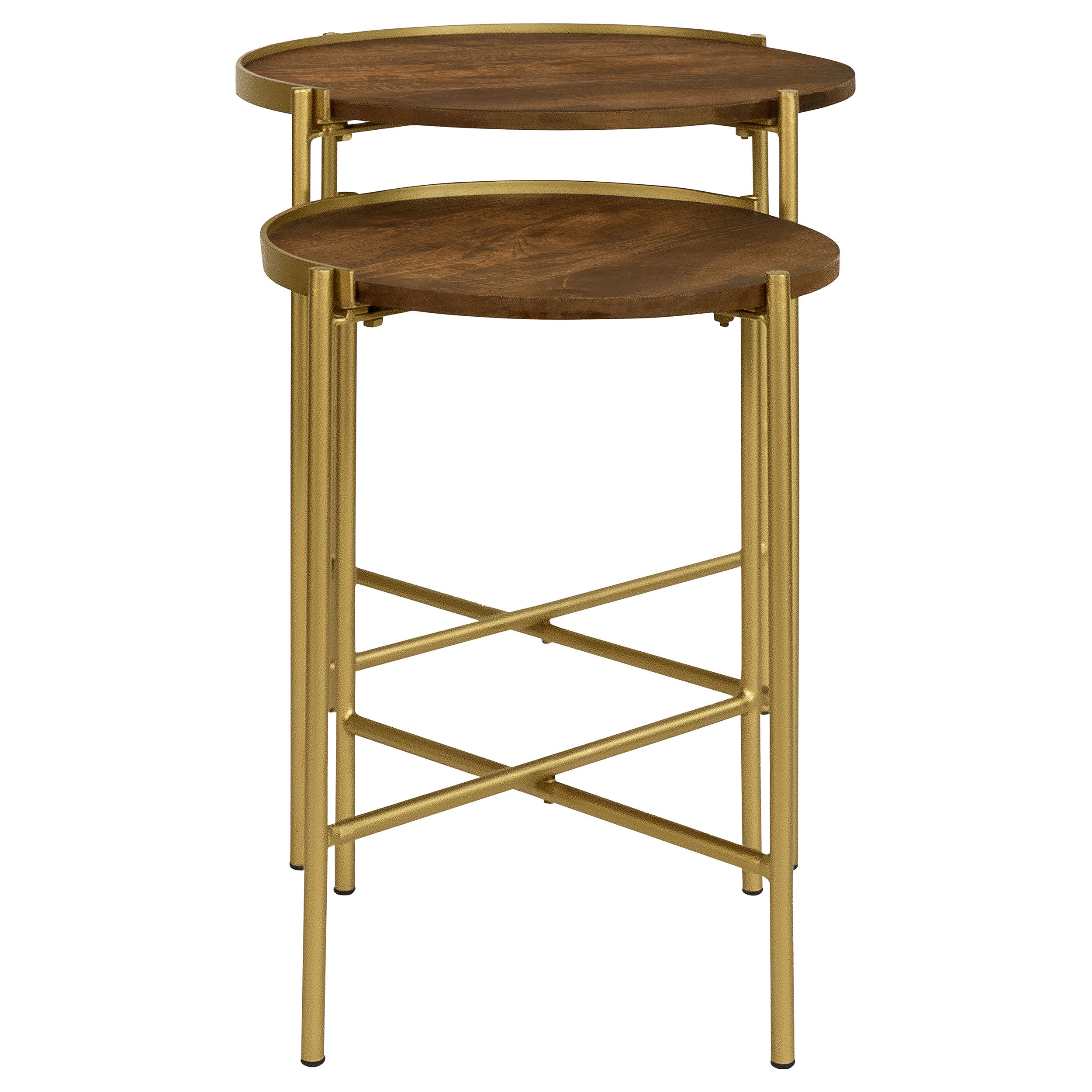 Malka Round Wood Nesting Table Dark Brown and Gold