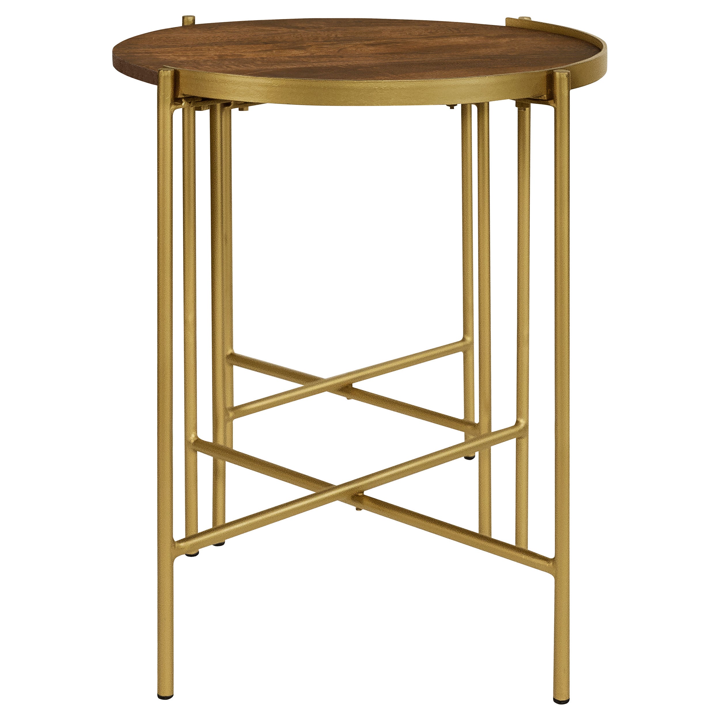 Malka Round Wood Nesting Table Dark Brown and Gold