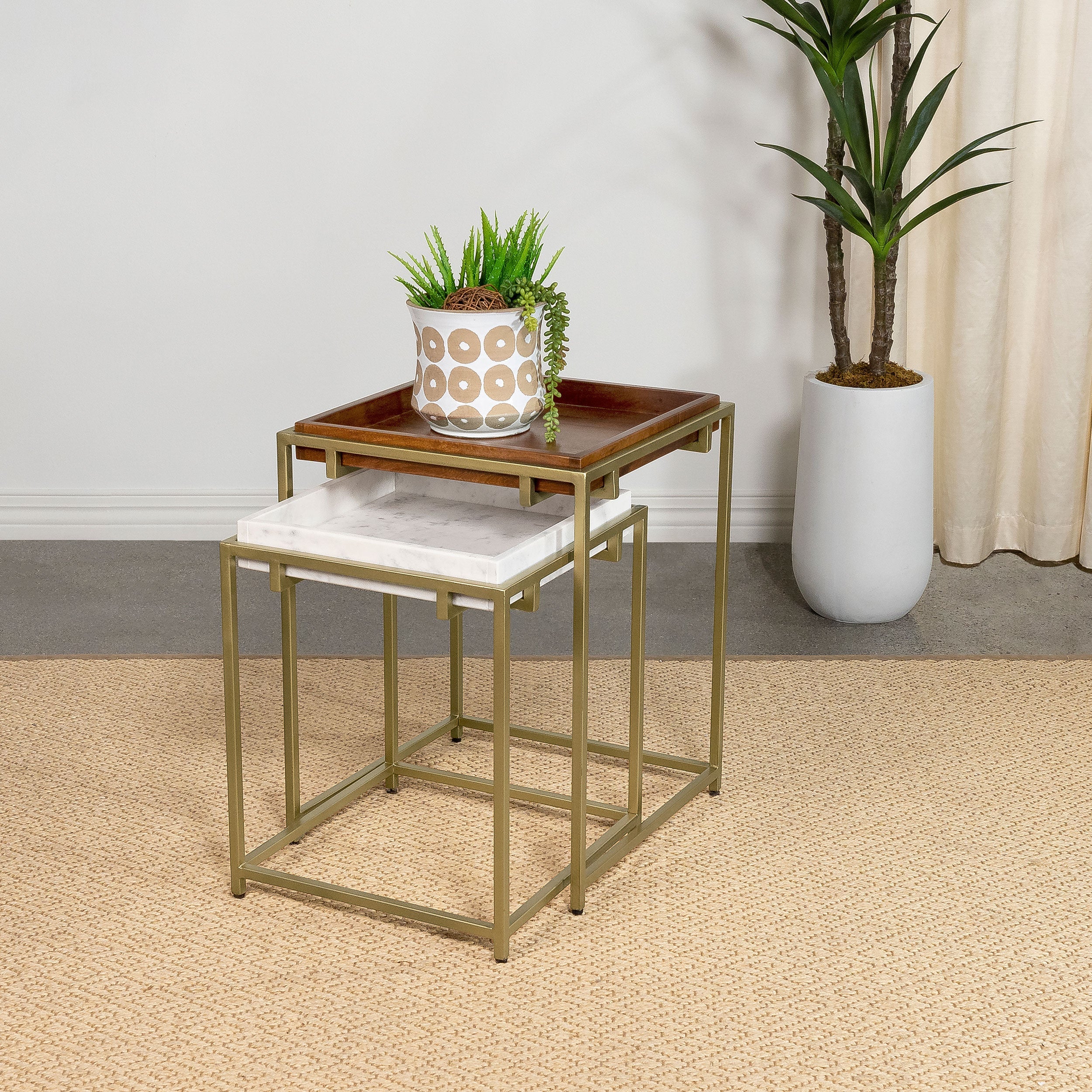 Bolden  Wood and Marble Top Nesting Table Set Gold