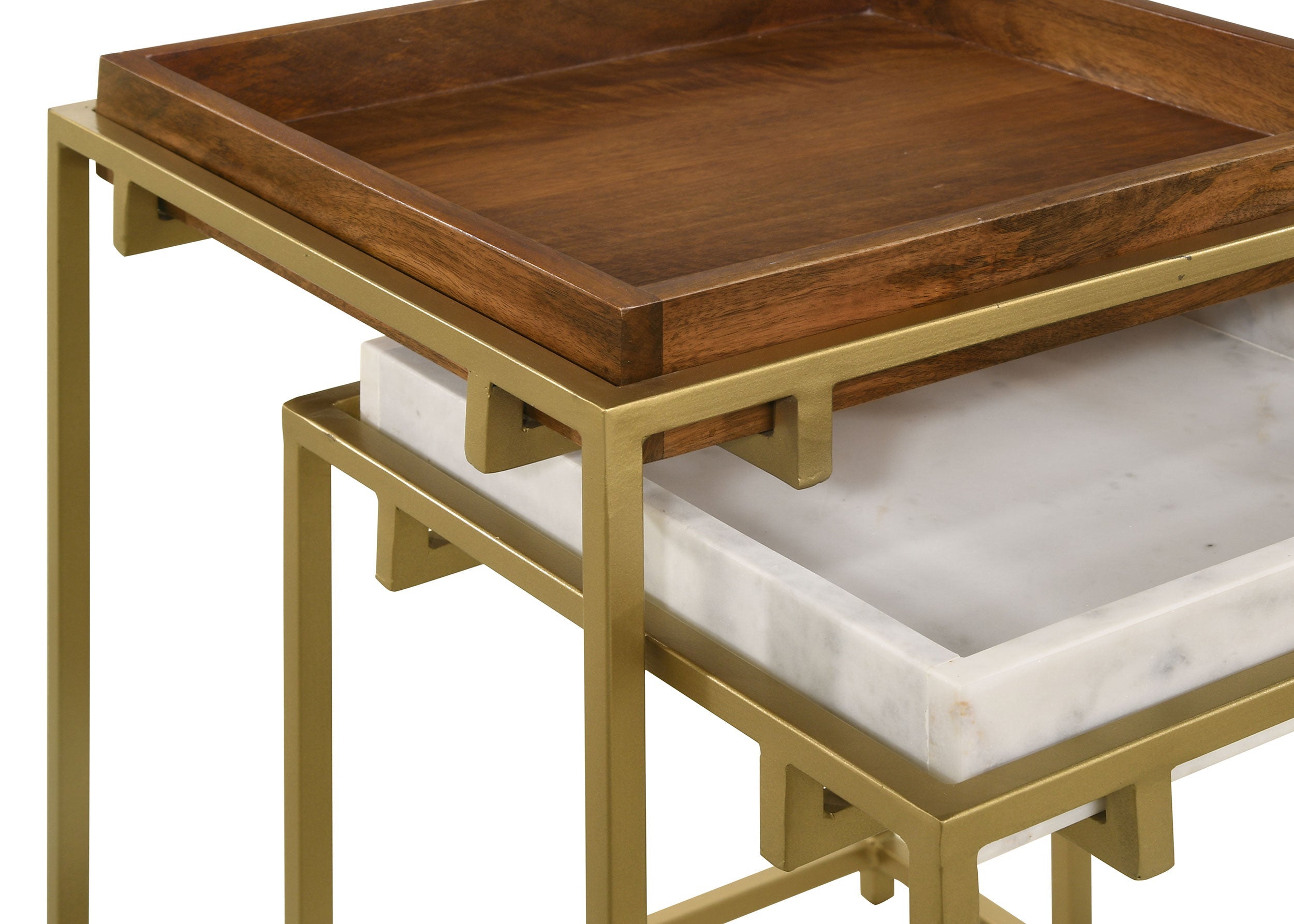 Bolden  Wood and Marble Top Nesting Table Set Gold