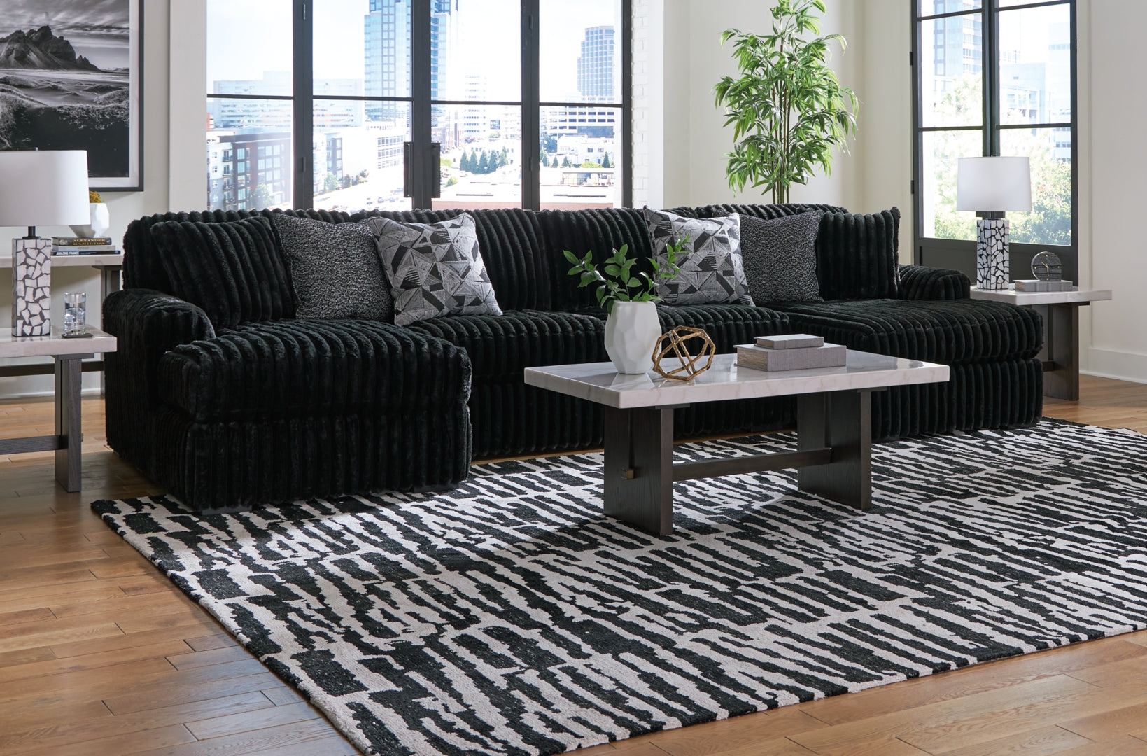 Midnight-Madness 2-Piece black Sectional Sofa with Chaise