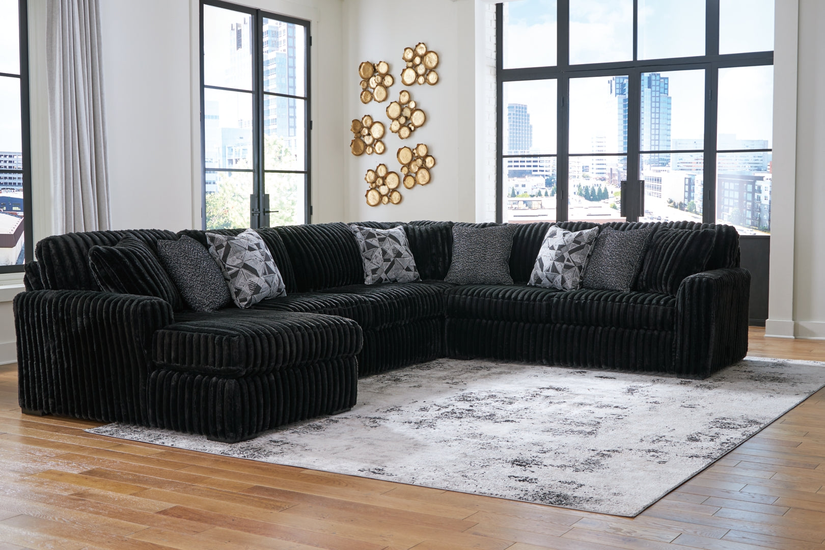 Midnight-Madness 2-Piece black Sectional Sofa with Chaise